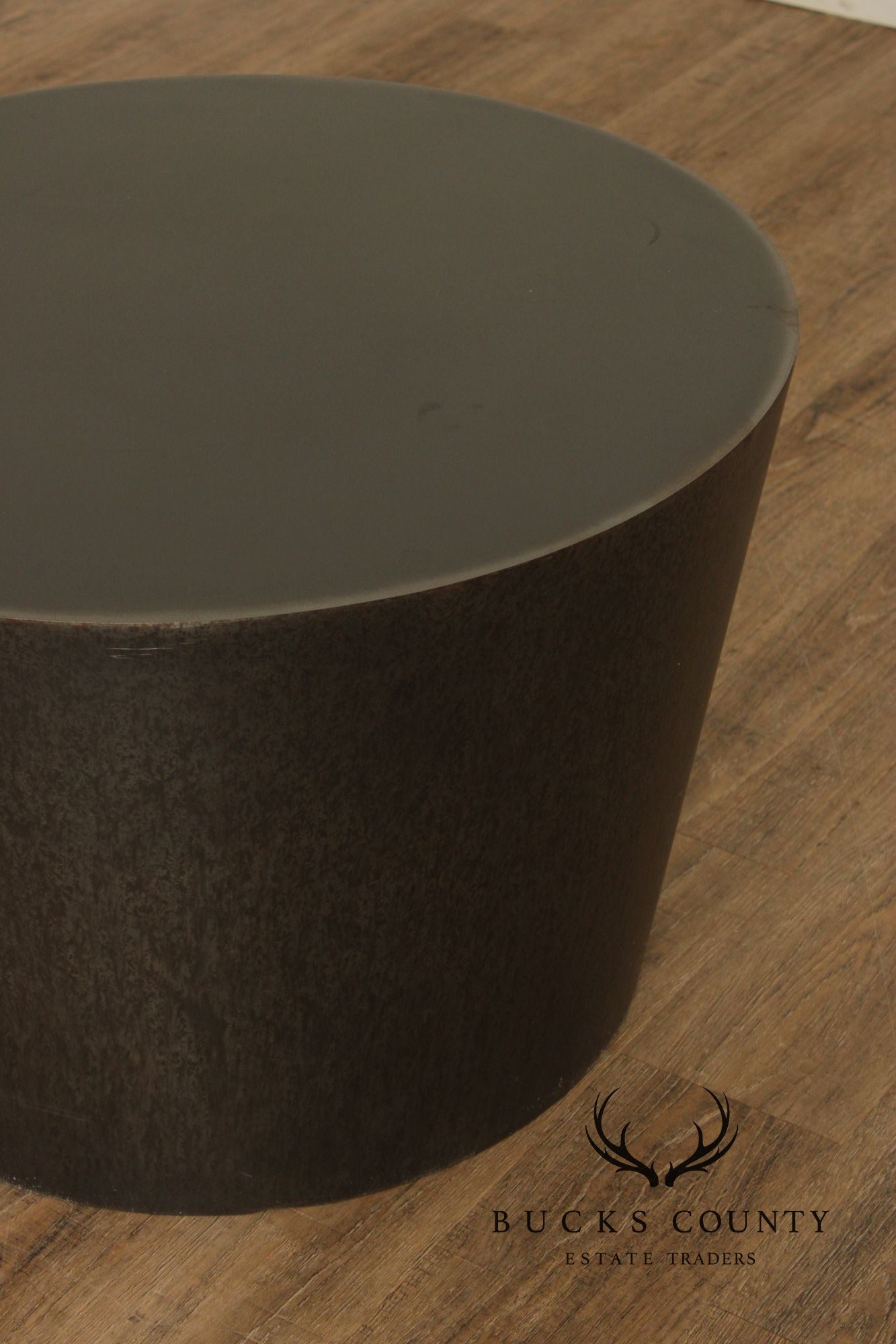 Modern Pair of Patinated Steel Round Drum Side Tables