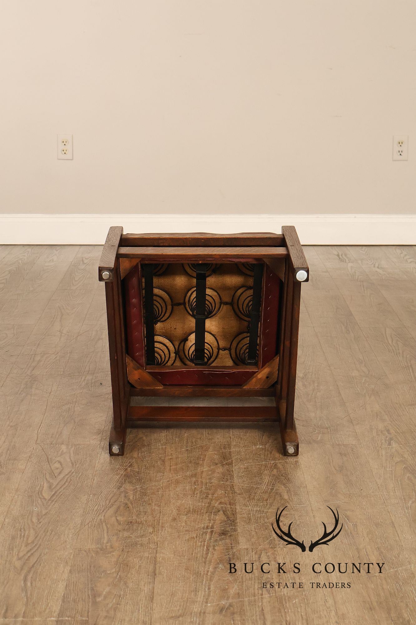 Antique L. & J. G. Stickley Set Of Four Oak Ladder Back Dining Chairs #800