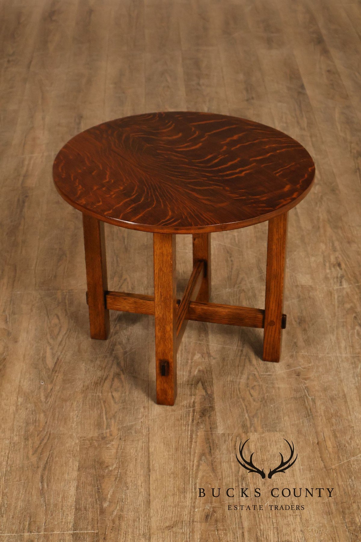 Antique Arts And Crafts Mission Quarter-Sawn Oak Round Table