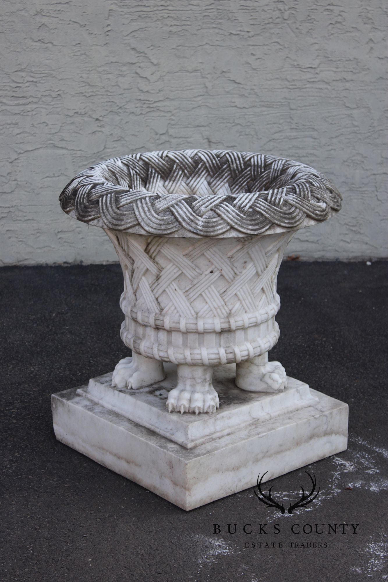Georgian Style Large Vintage Carved Marble Garden Urn