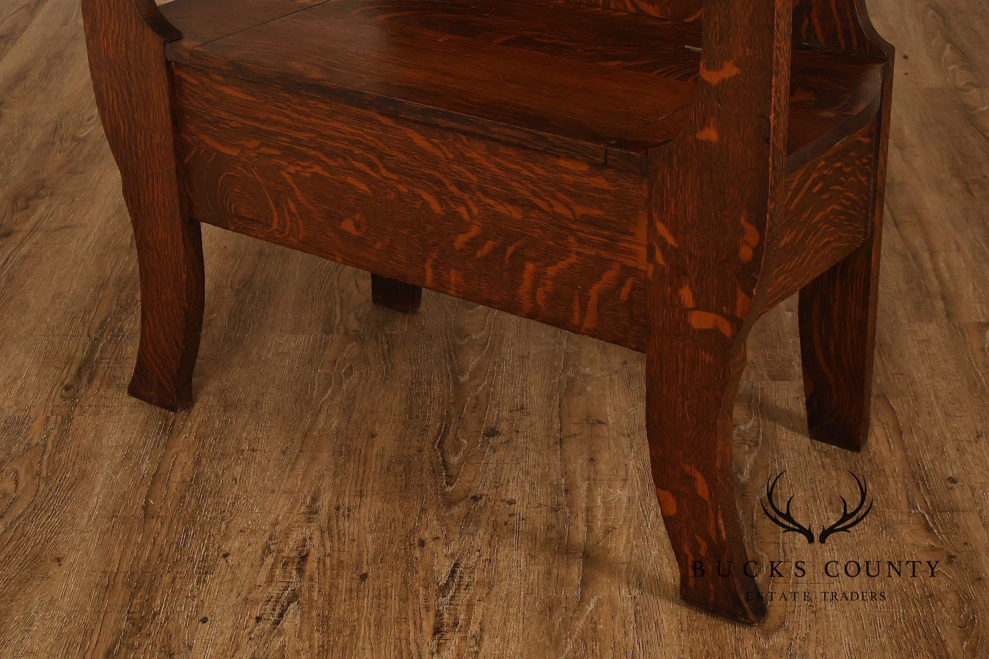 Antique Arts And Crafts Oak Mirrored Hall Seat