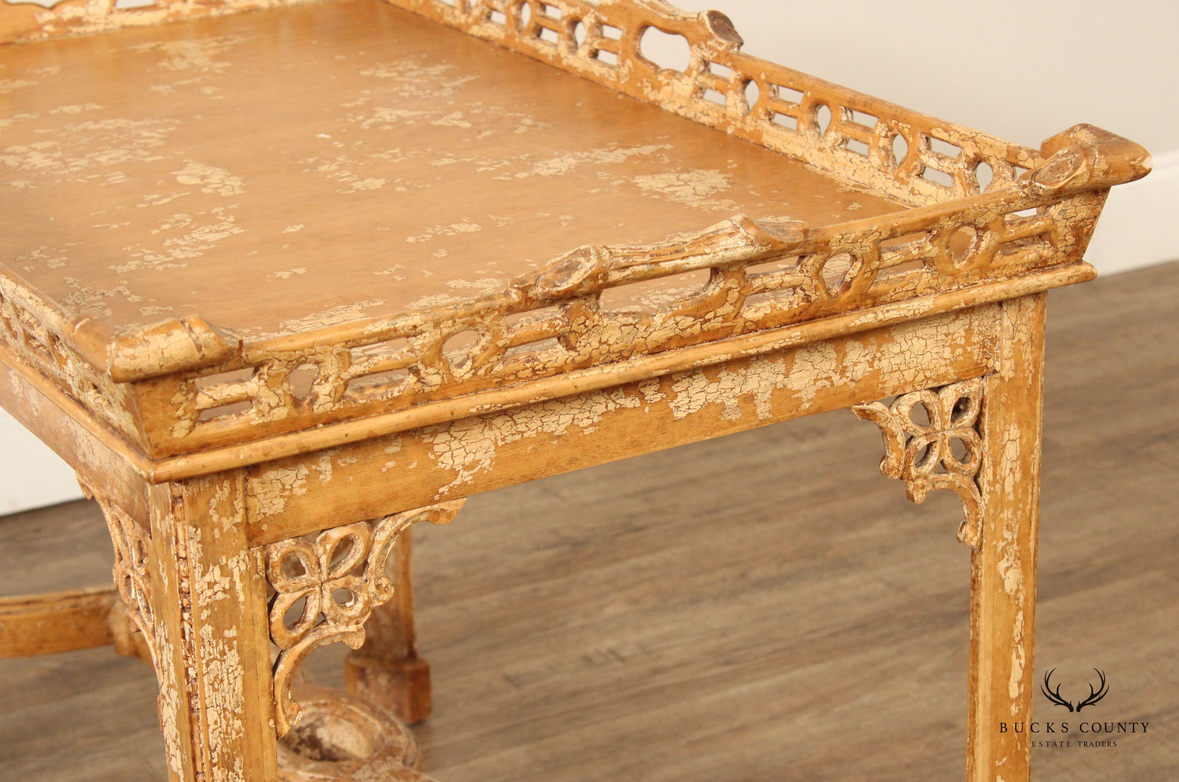 Chinese Chippendale Style Distress Painted Tea Table