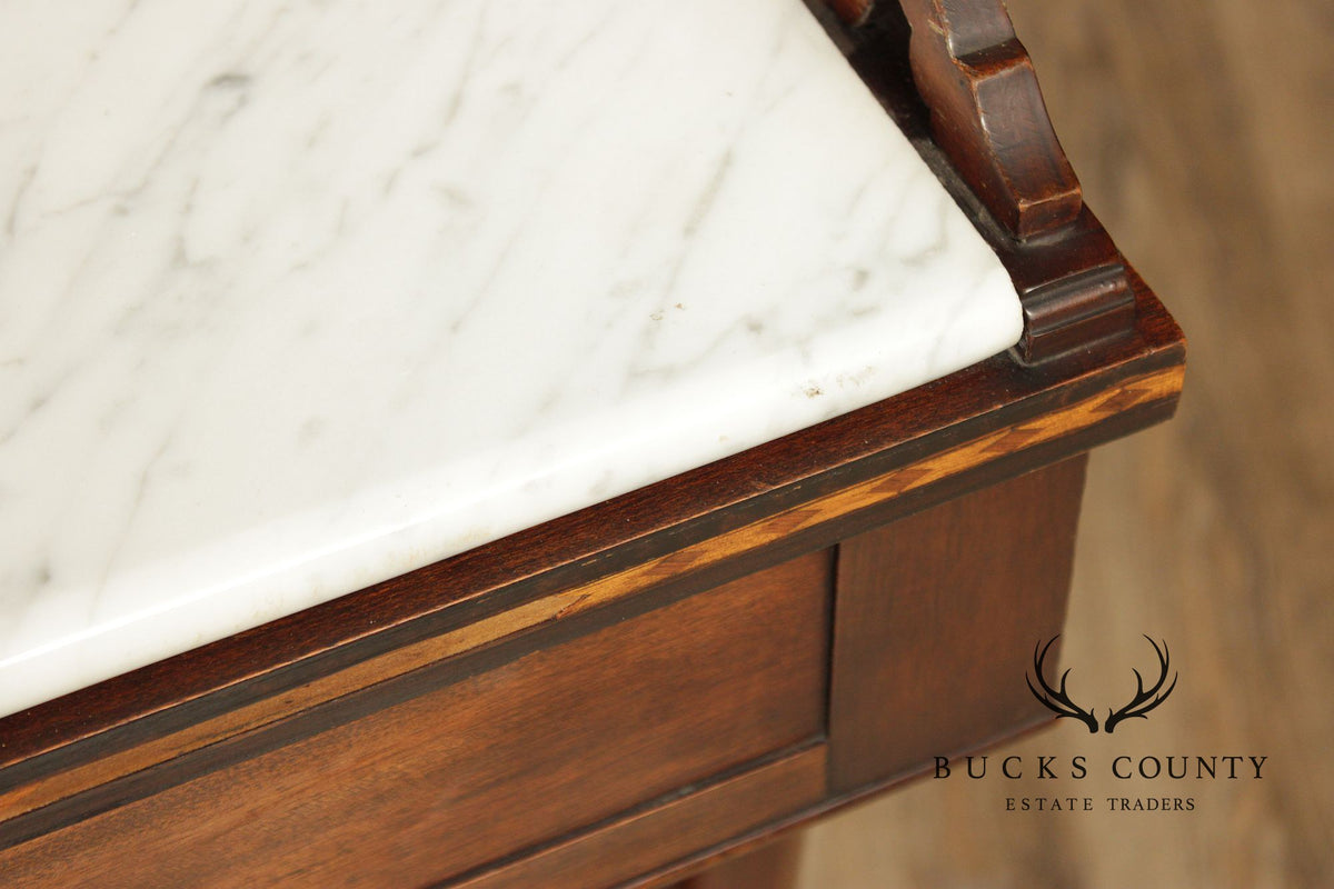 Vintage Hepplewhite Style Mahogany Marble Top Console Server Table