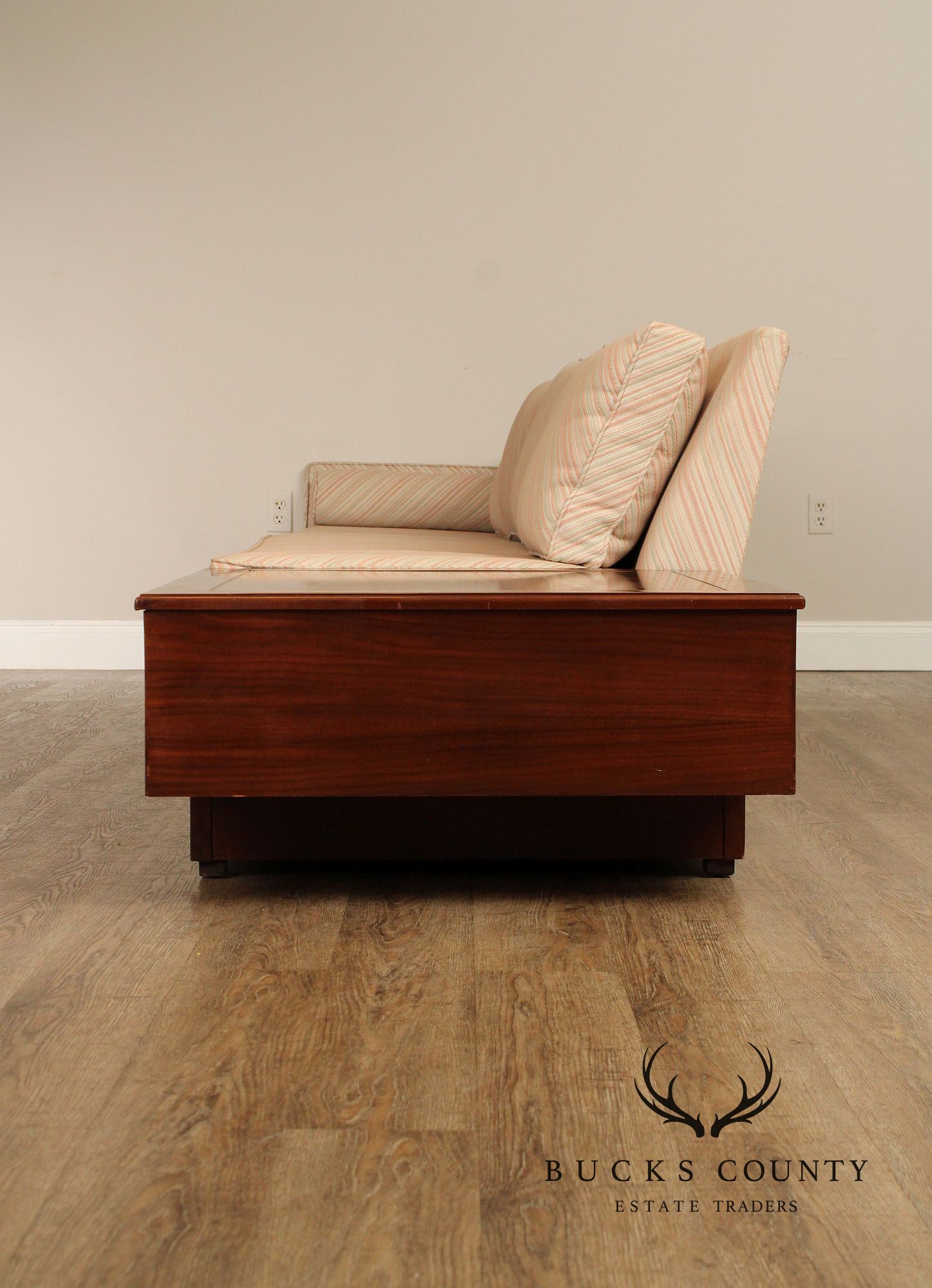 Mid-Century Modern Walnut Long Sofa With End Table