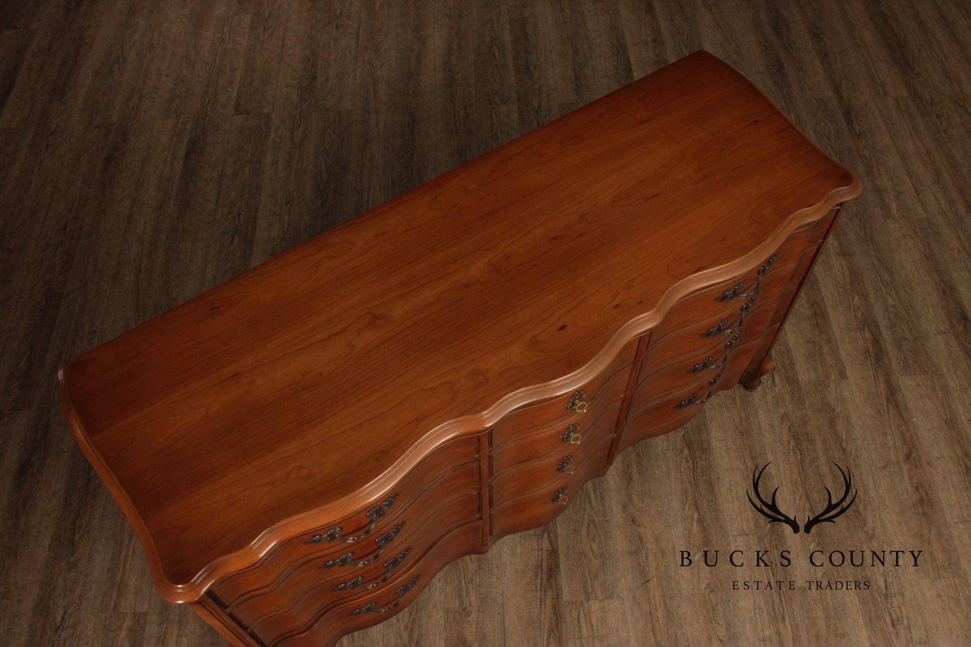 French Provincial Style Vintage Cherry Serpentine Dresser