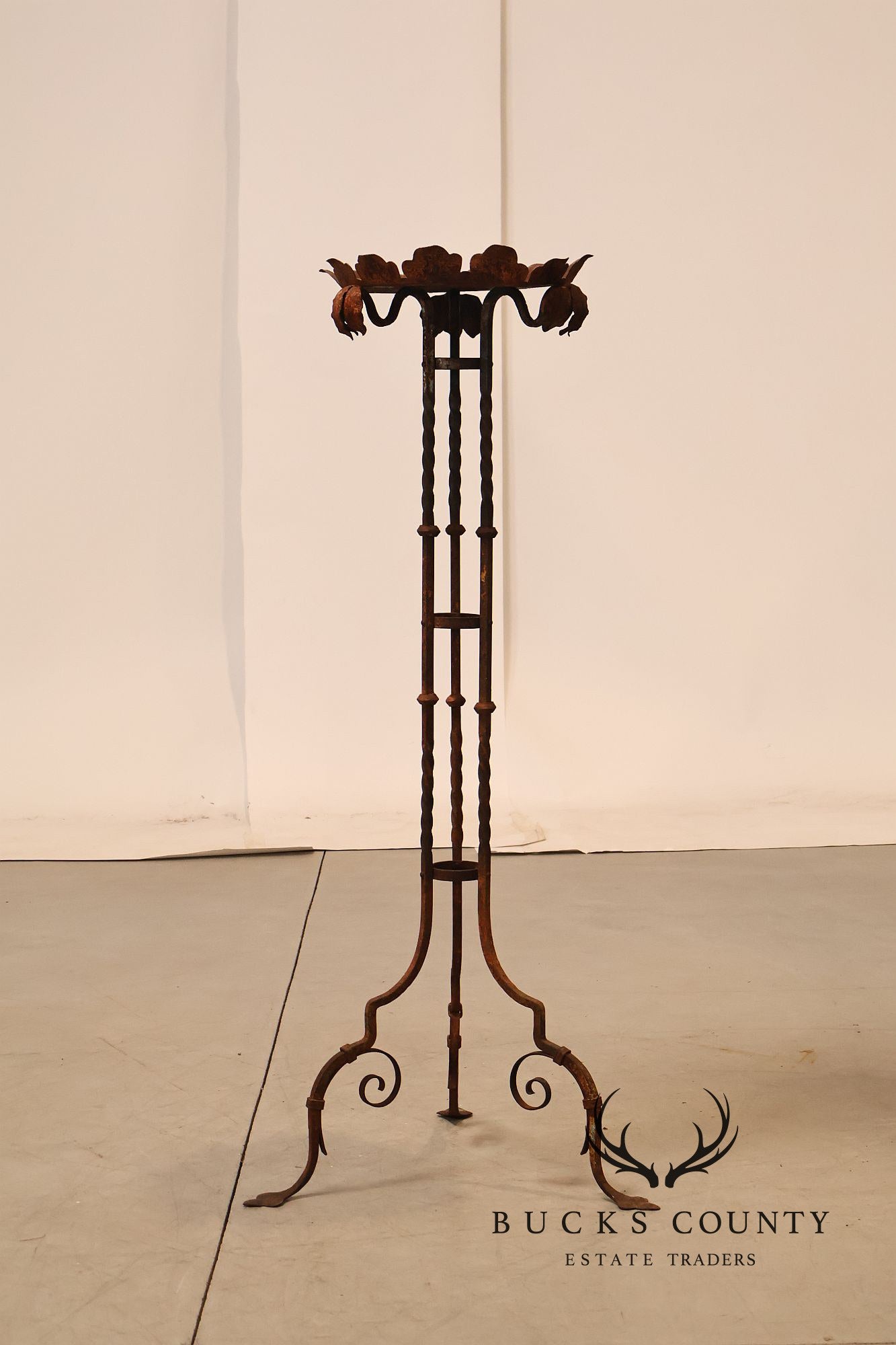 Vintage Wrought Iron Garden Pedestal Plant Stand