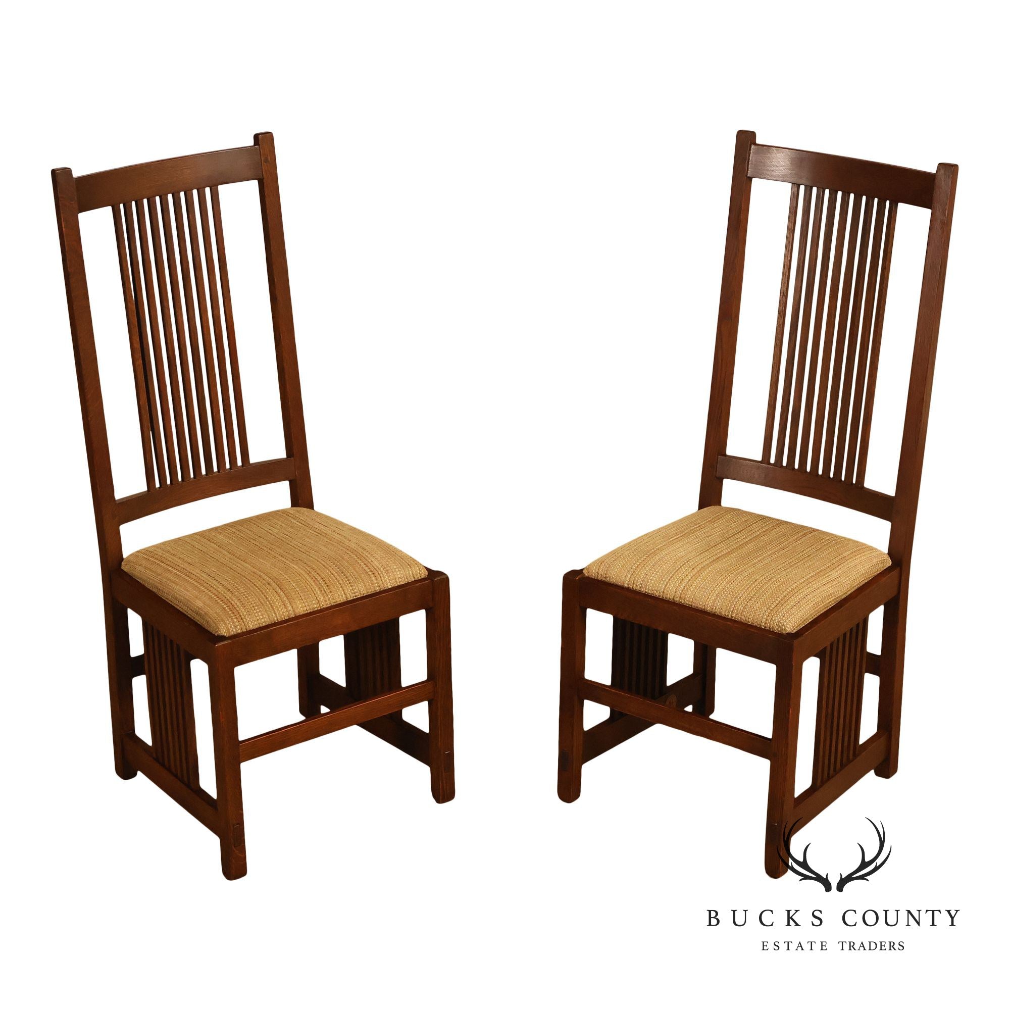 Stickley Mission Collection Pair of Oak Spindle Side Dining Chairs