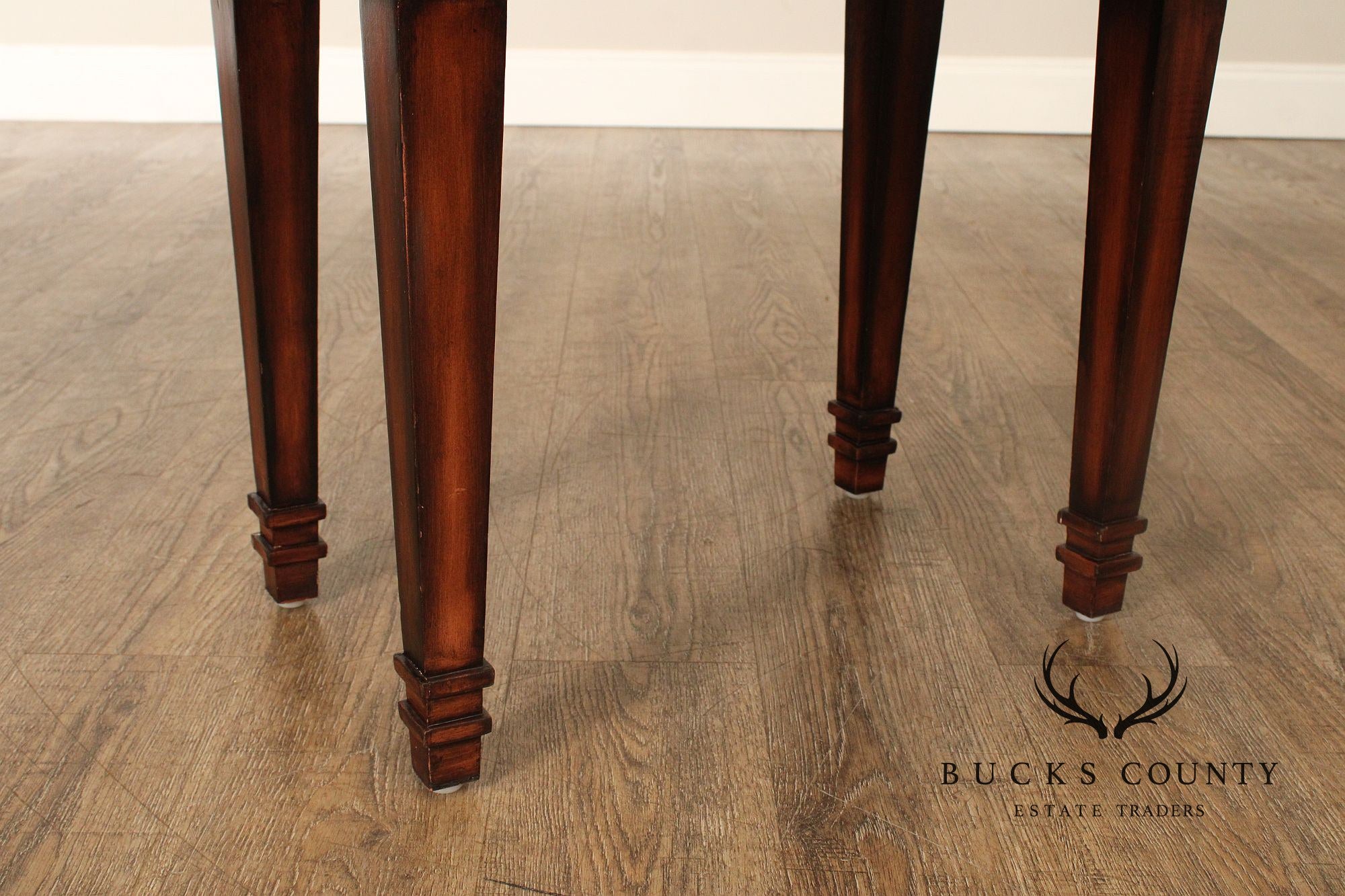 Neoclassical Style Leather Wrapped Drop-Leaf Side Table