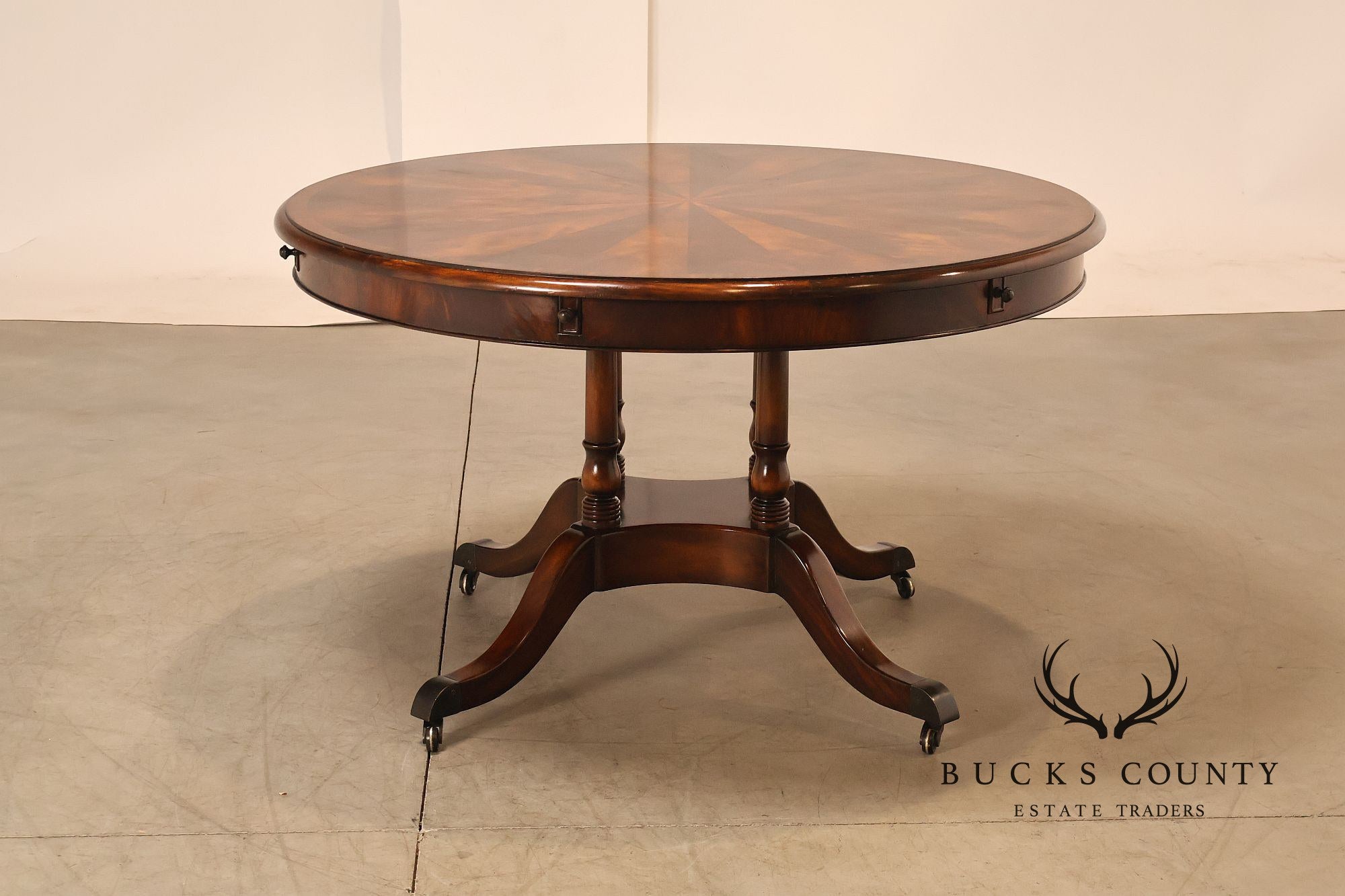 Theodore Alexander Regency Style Flame Mahogany Round Expanding Dining Table