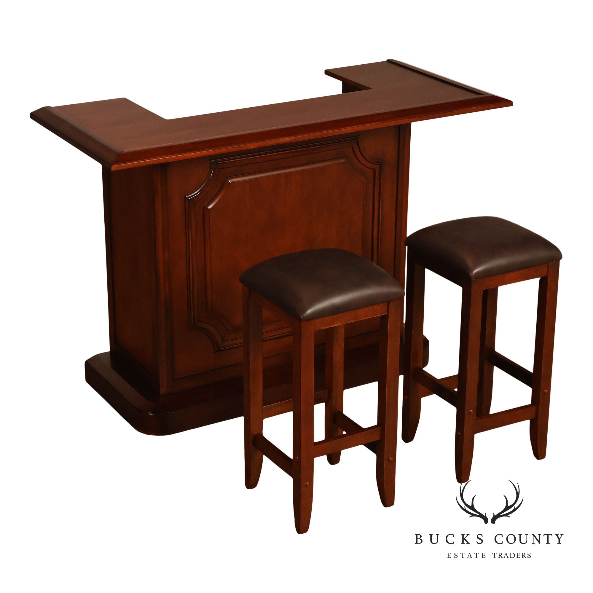 Traditional Home Bar With Wine Storage And Two Bar Stools