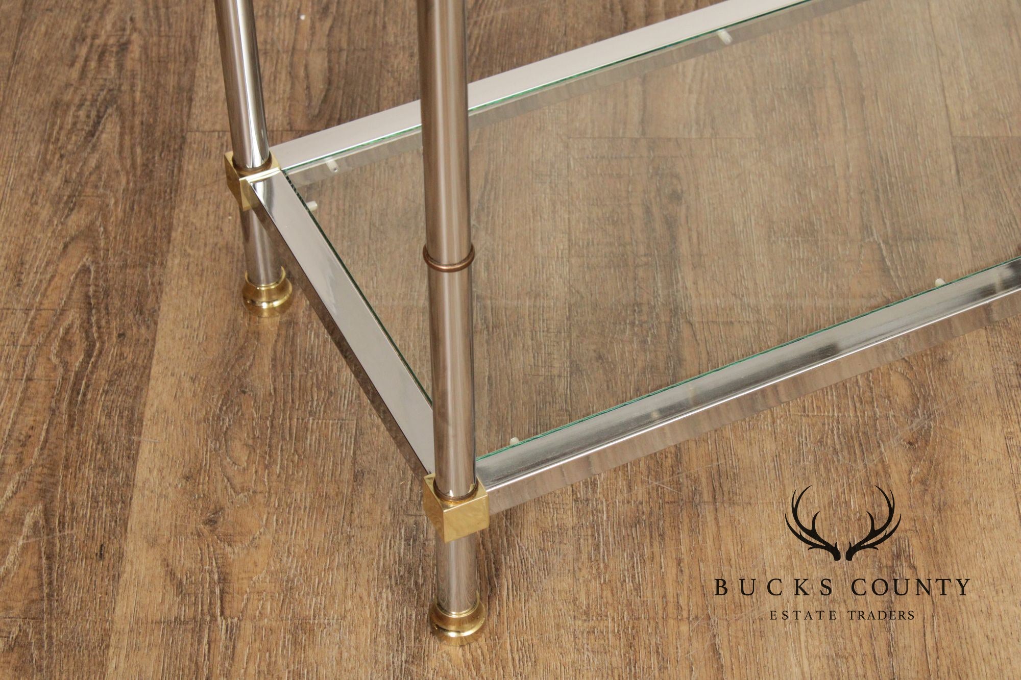 Chrome And Glass Pair Of Five Shelf Bookcase Etageres
