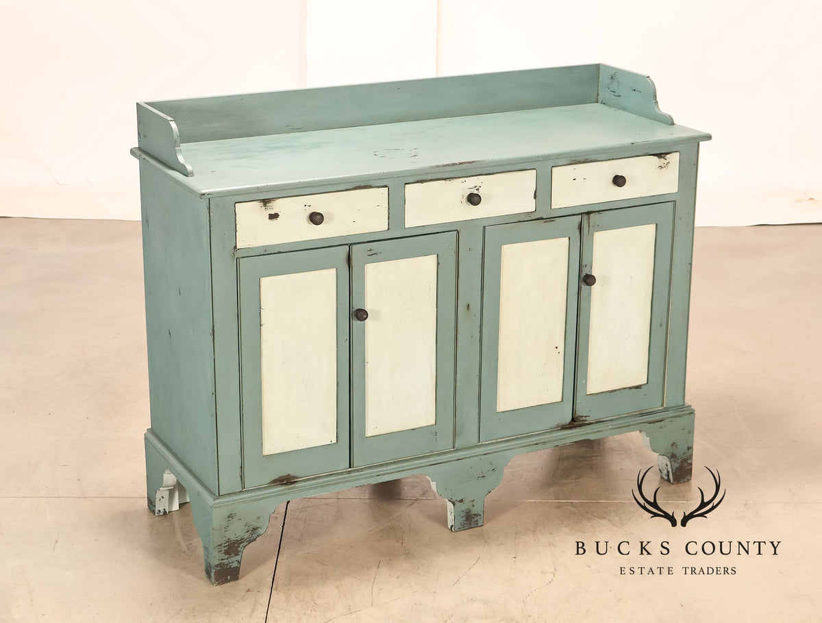 John Edward Pavlik Custom Painted Country Four-Door Sideboard Cabinet