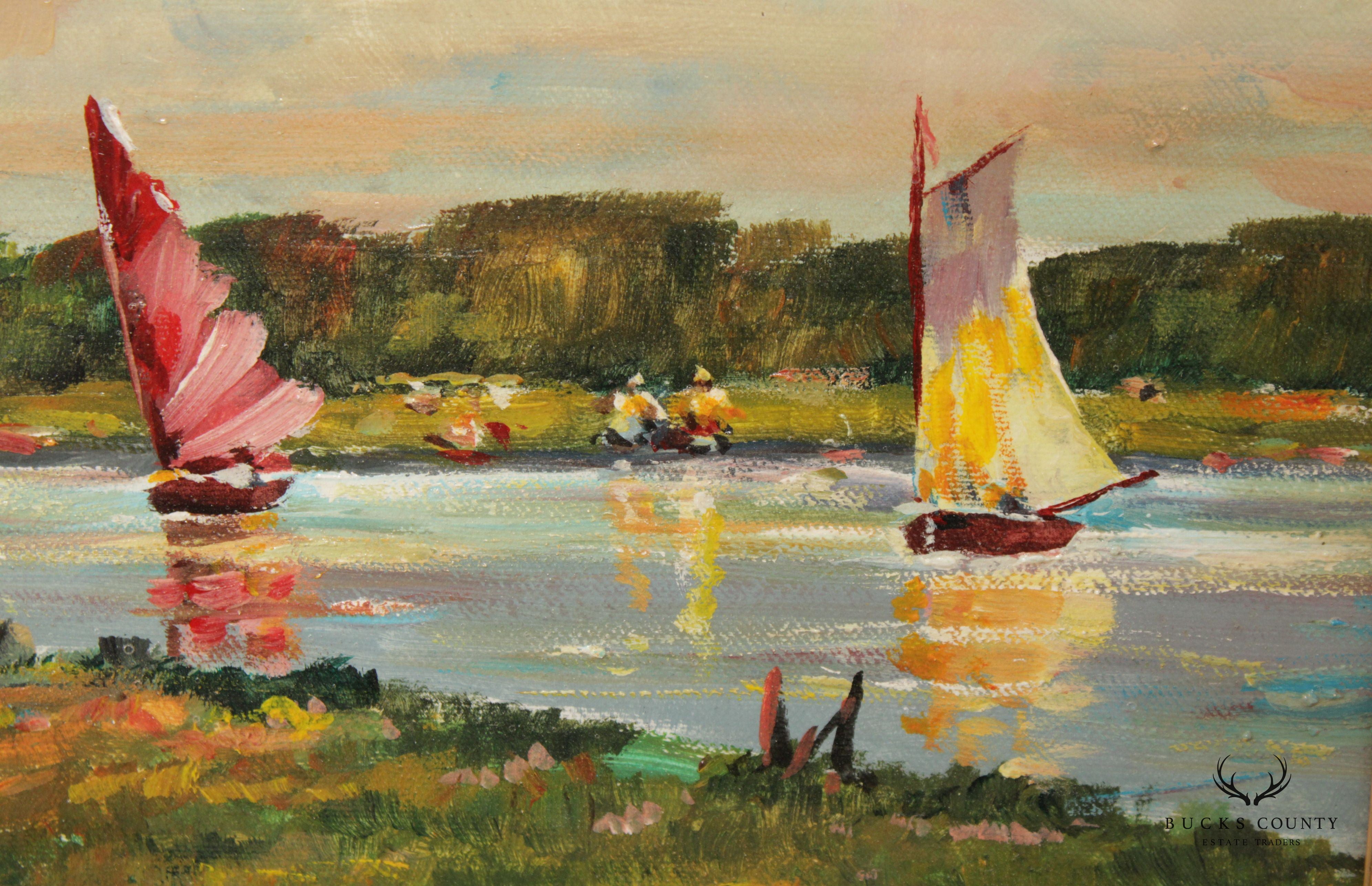 S. Wood Framed Oil Painting, A Day On the Water