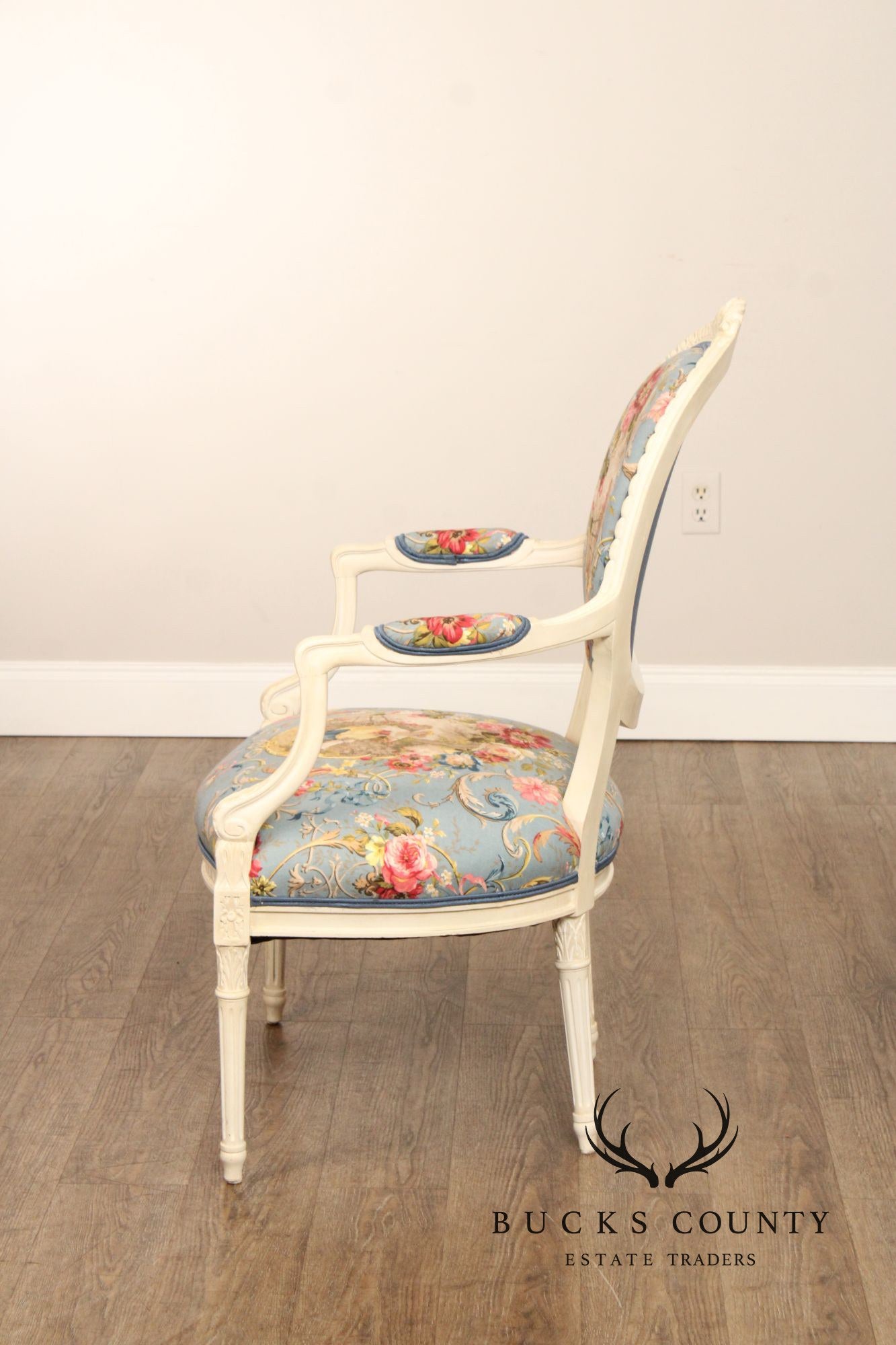 French Louis XVI Style Pair of Painted Fauteuil Armchairs