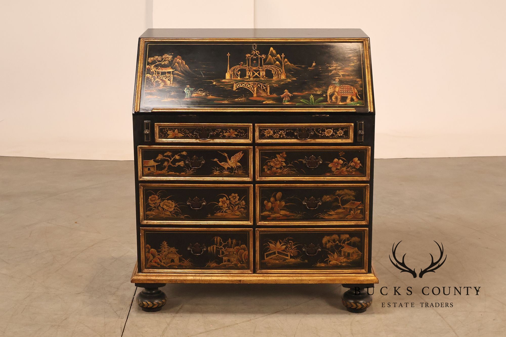 Chinoiserie Decorated Drop Front Secretary Desk