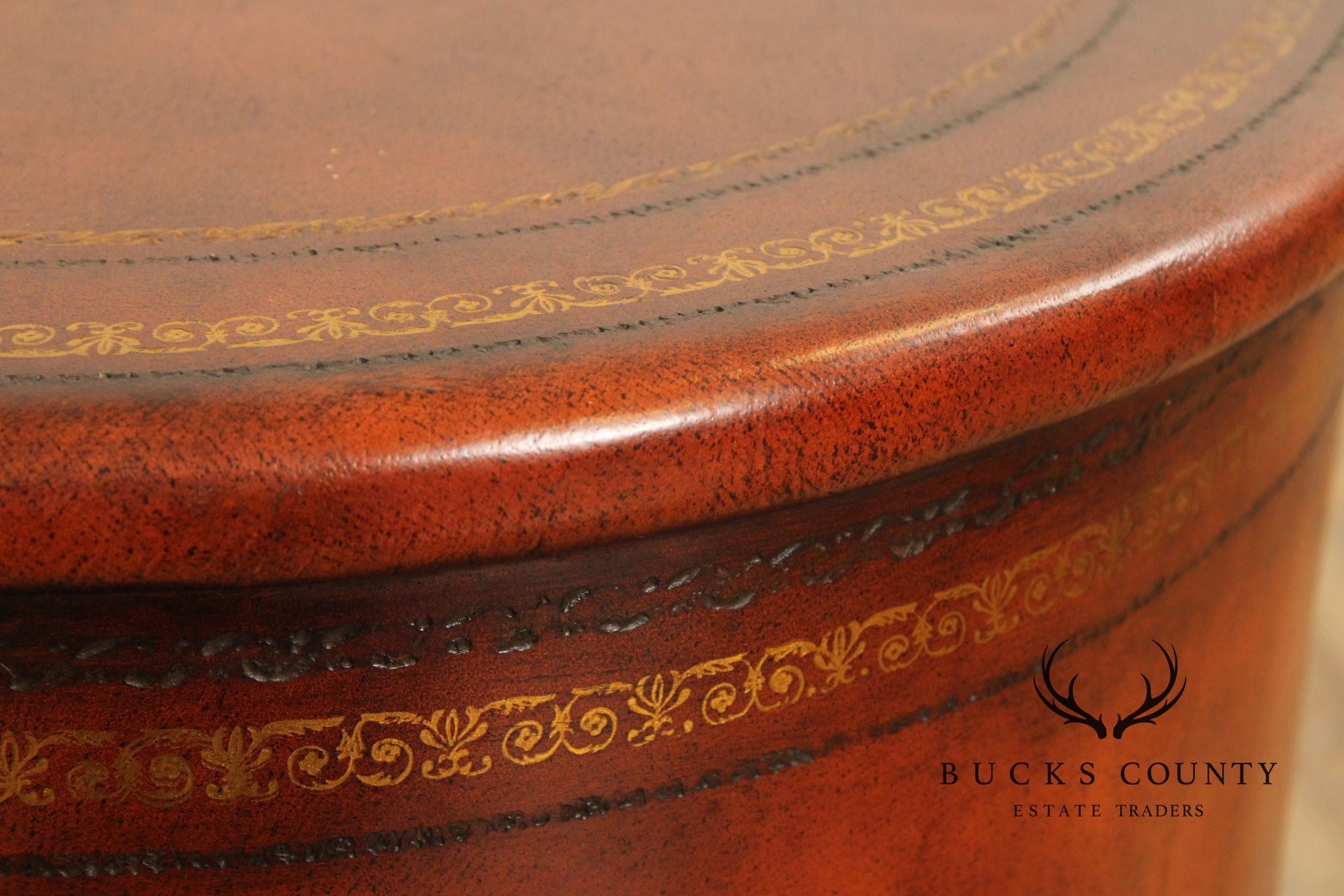 Regency Style Leather Wrapped Drum Table