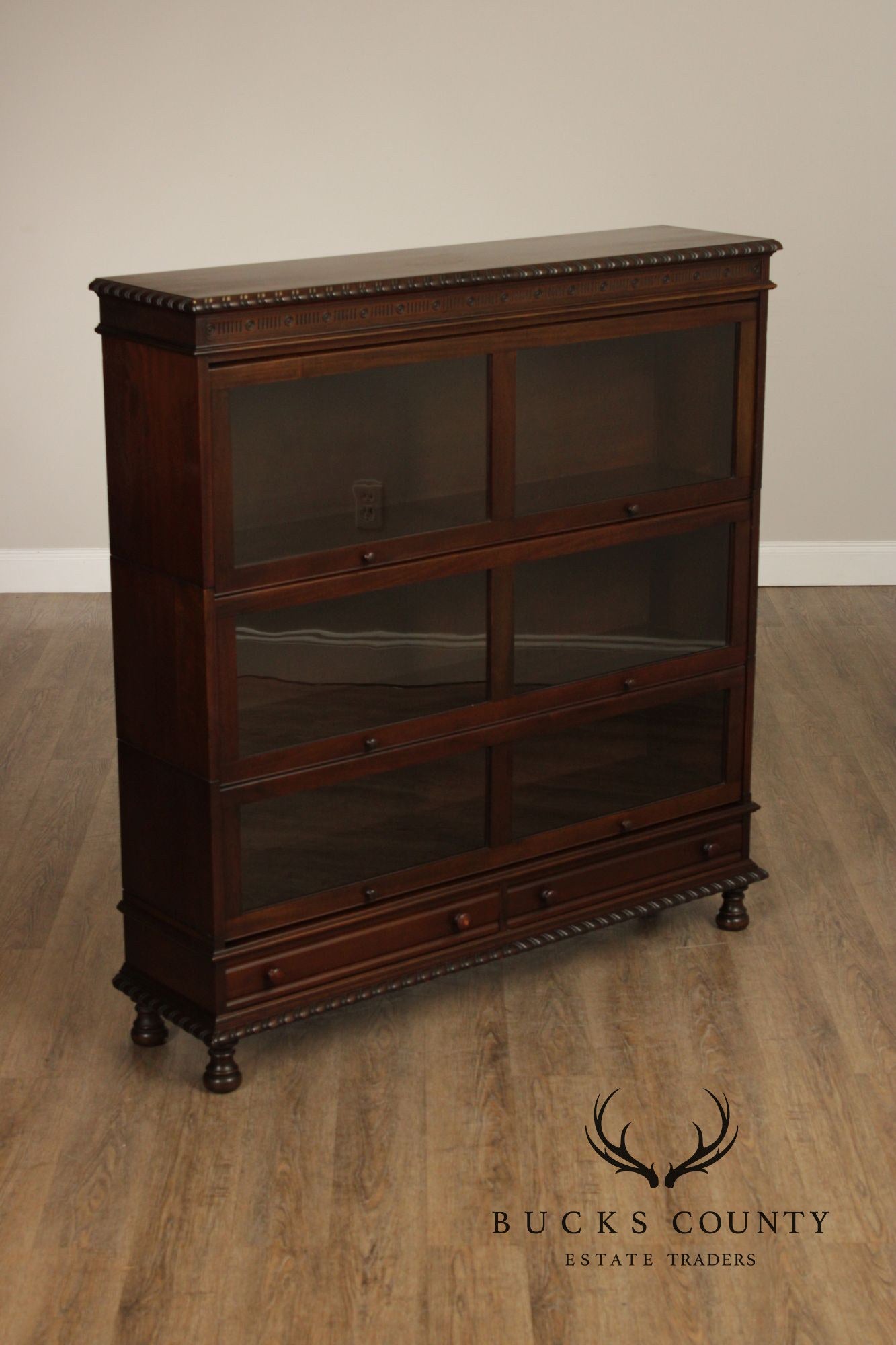 Grand Rapids Antique Mahogany Double Wide Three Stack Barrister Bookcase