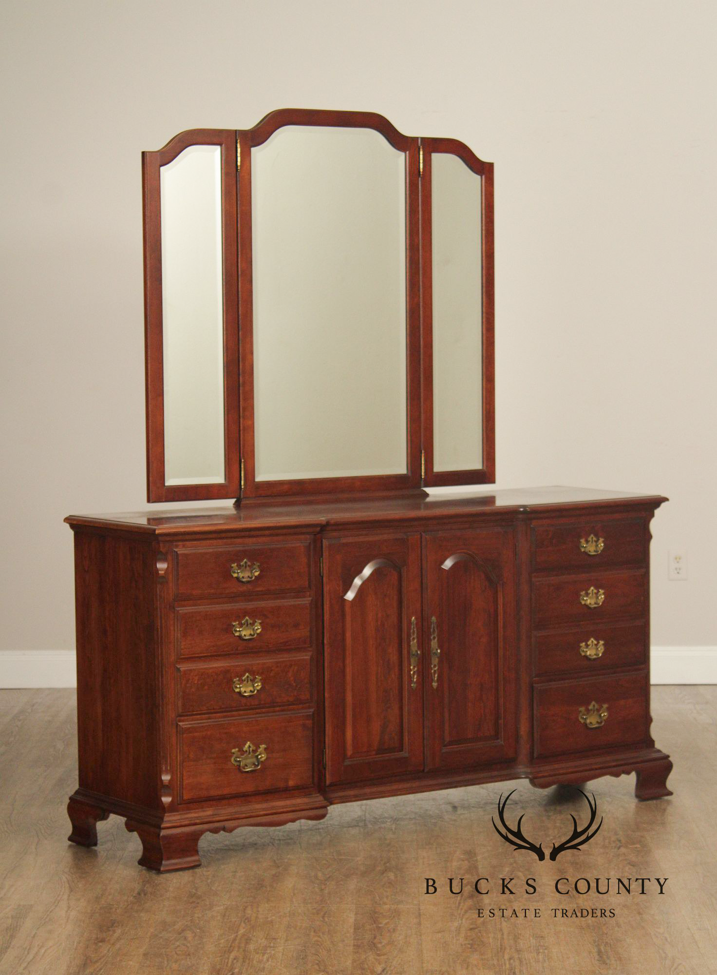 Pennsylvania House Chippendale Style Cherry Long Dresser with Mirror