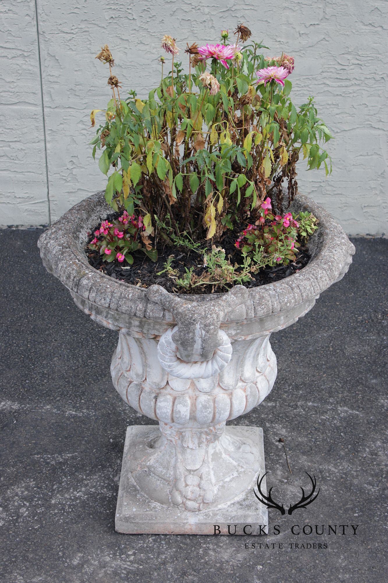 Classical Style Pair of Cast Stone Garden Urns