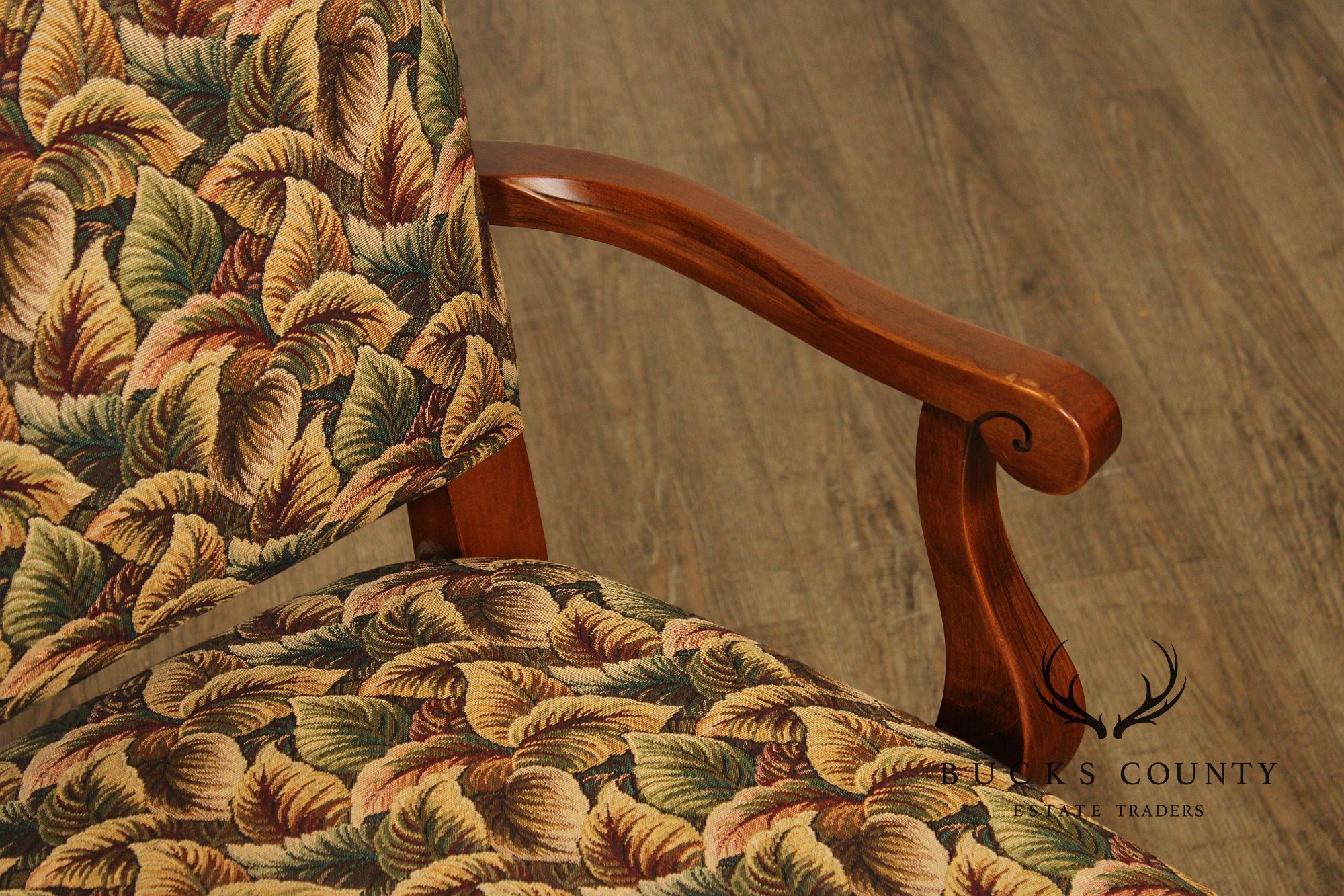 Pair of Ethan Allen Legacy Collection Upholstered Armchairs with Cabriole Legs