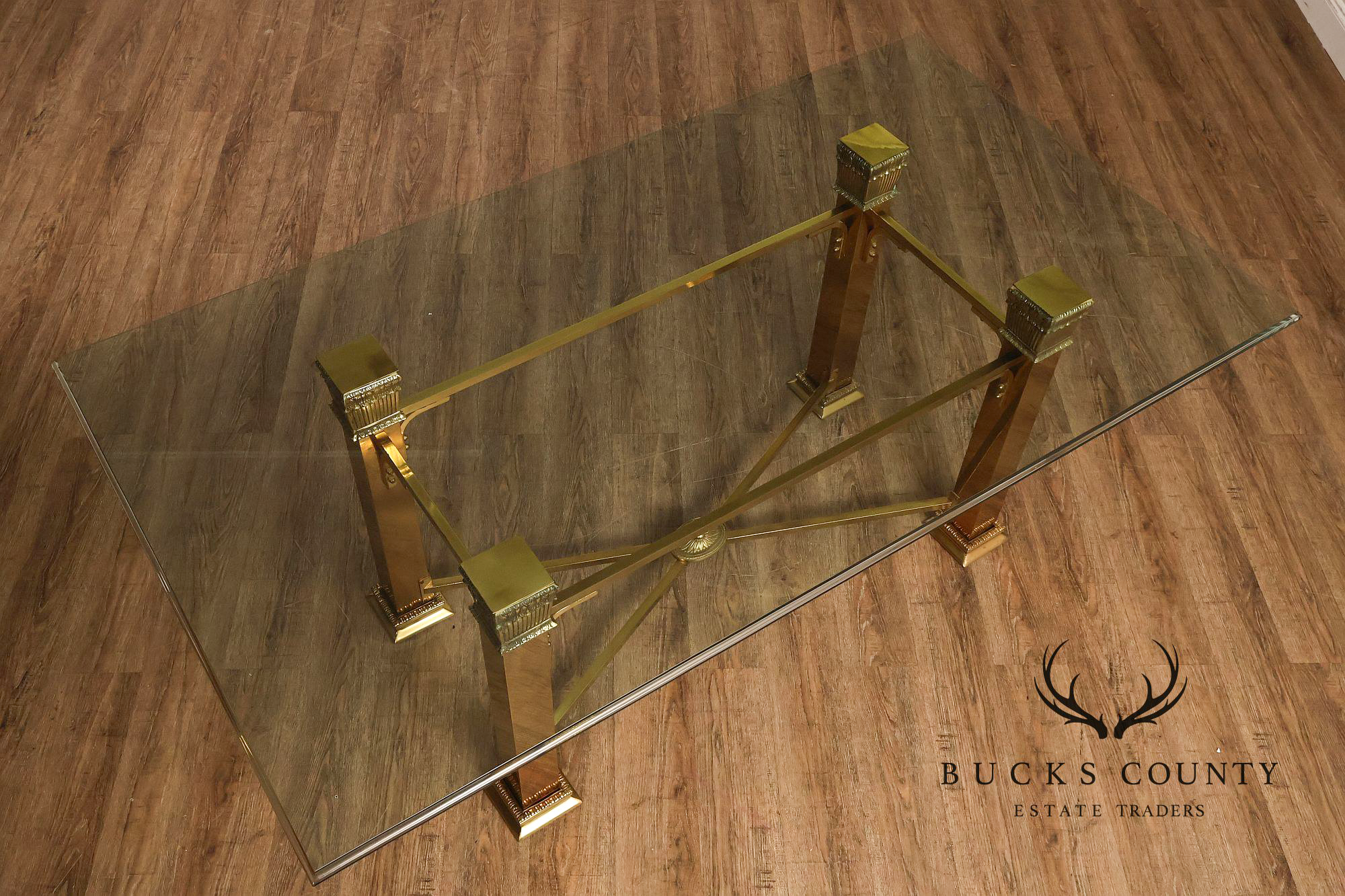 Hollywood Regency Brass & Glass Dining Table