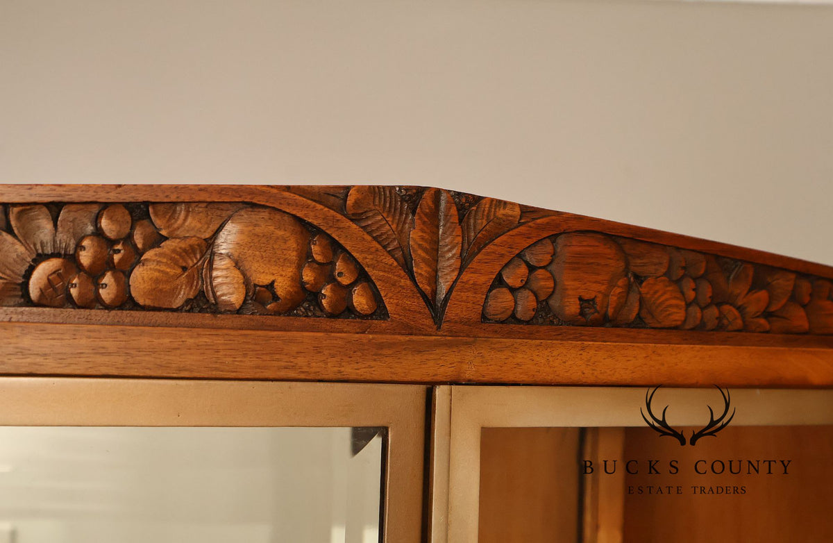 Antique European Art Deco Burl Walnut Marble Top Buffet With Art Nouveau Influence
