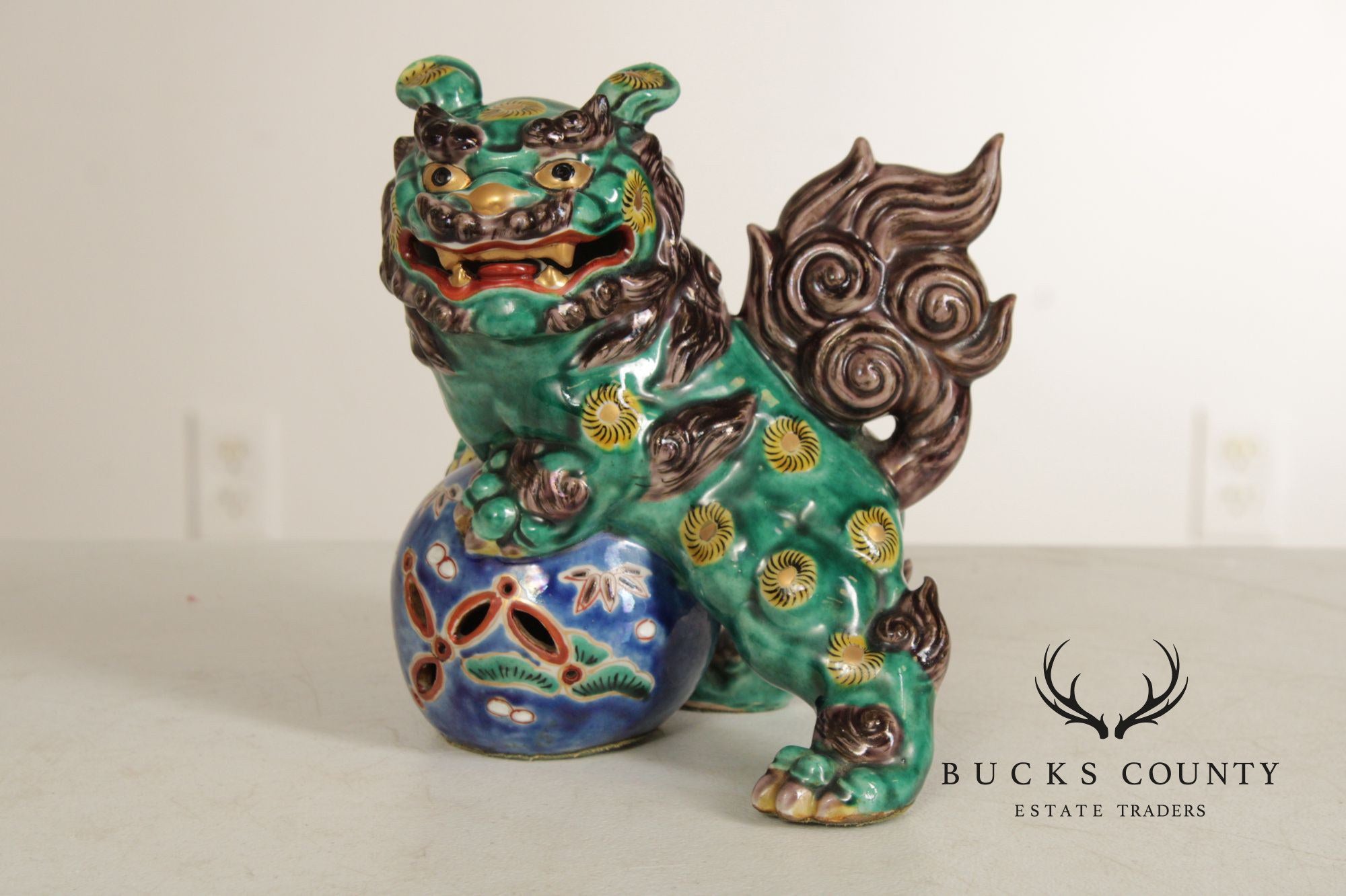 Vintage Chinese Pair of Painted Porcelain Foo Dogs