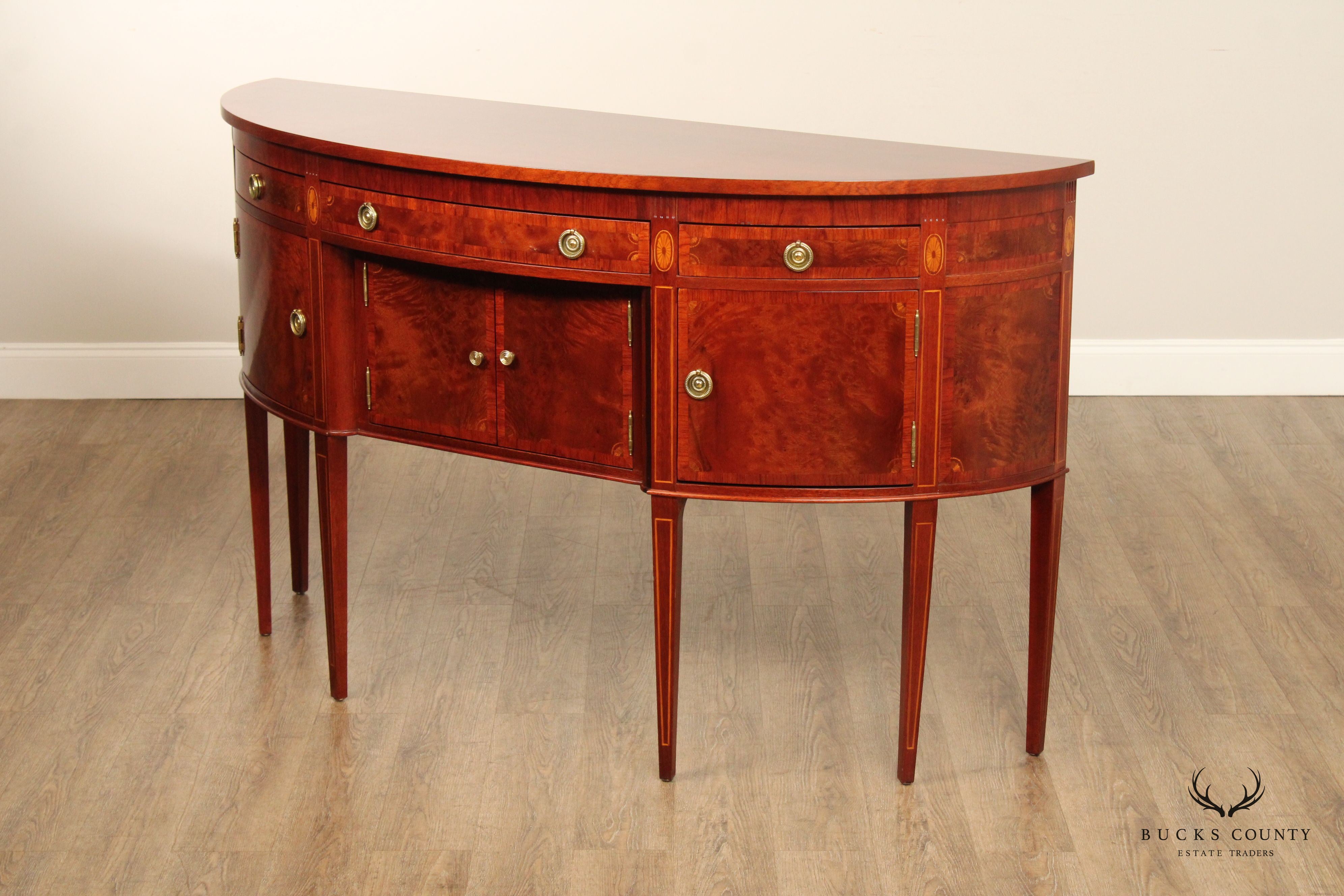 Hepplewhite Style Banded Mahogany Demilune Sideboard