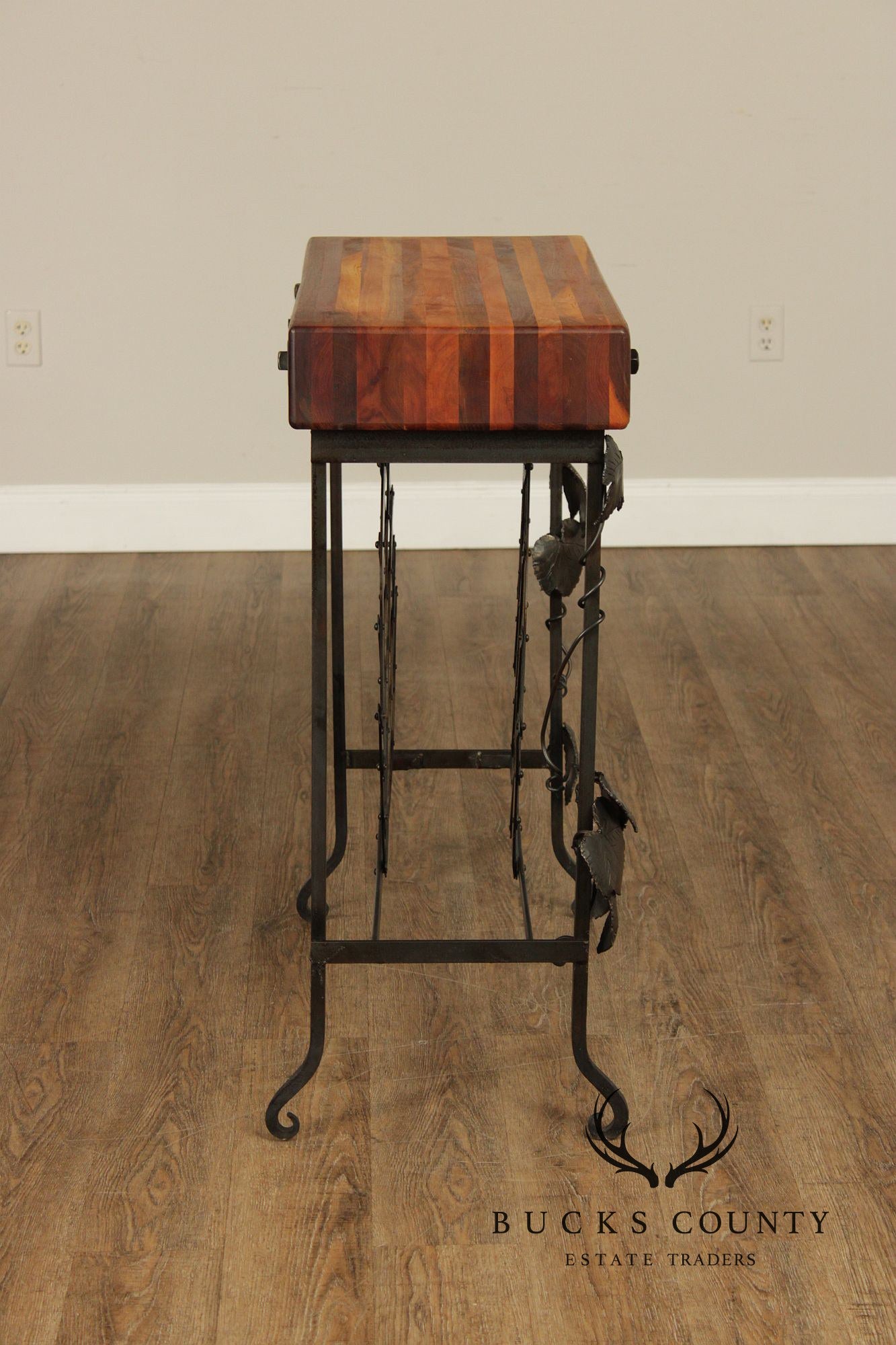 F.B. Farm Shenandoah Valley Butcher Block Iron Base Console Table & Wine Rack