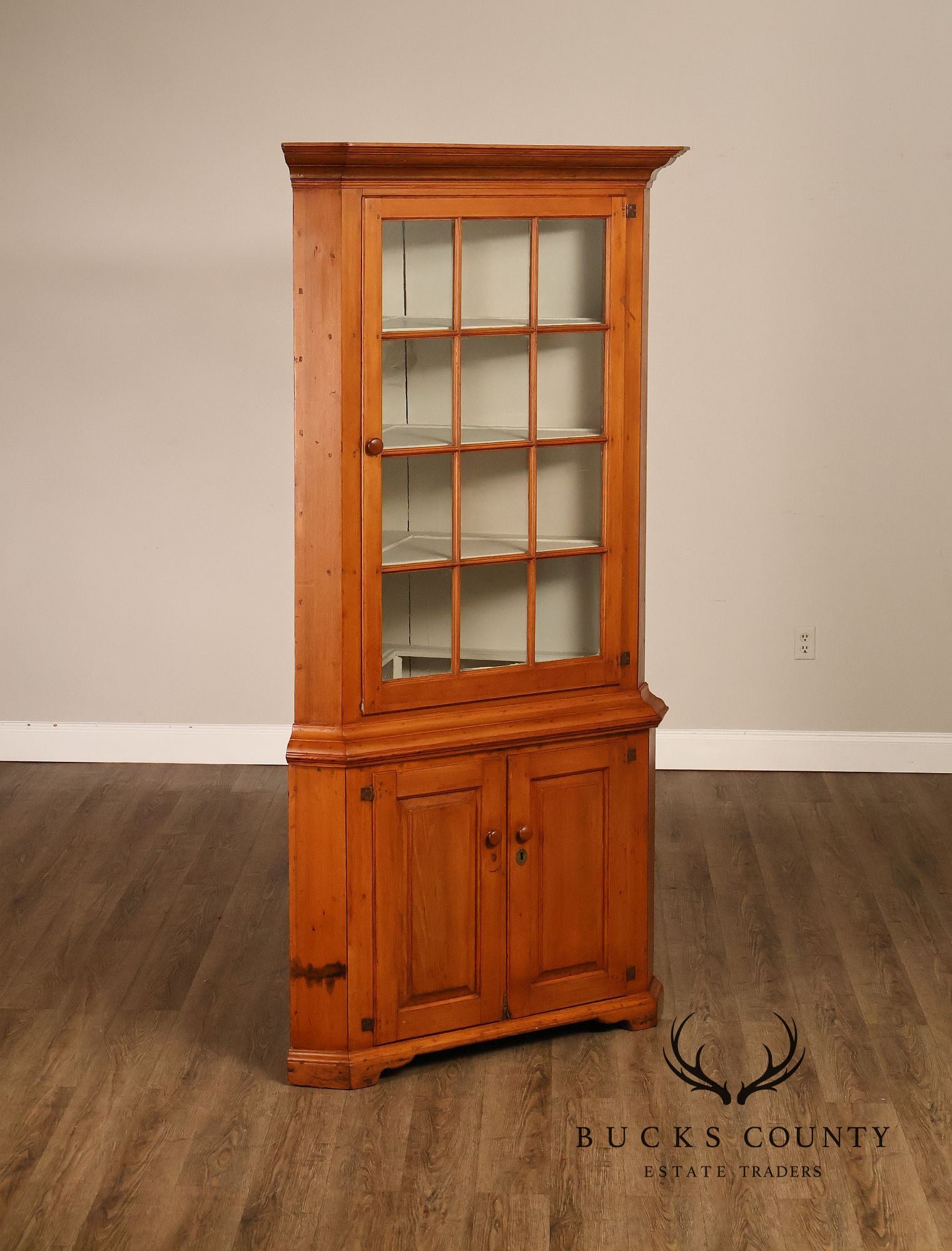 Antique Primitive Pine Single Door Corner Cabinet