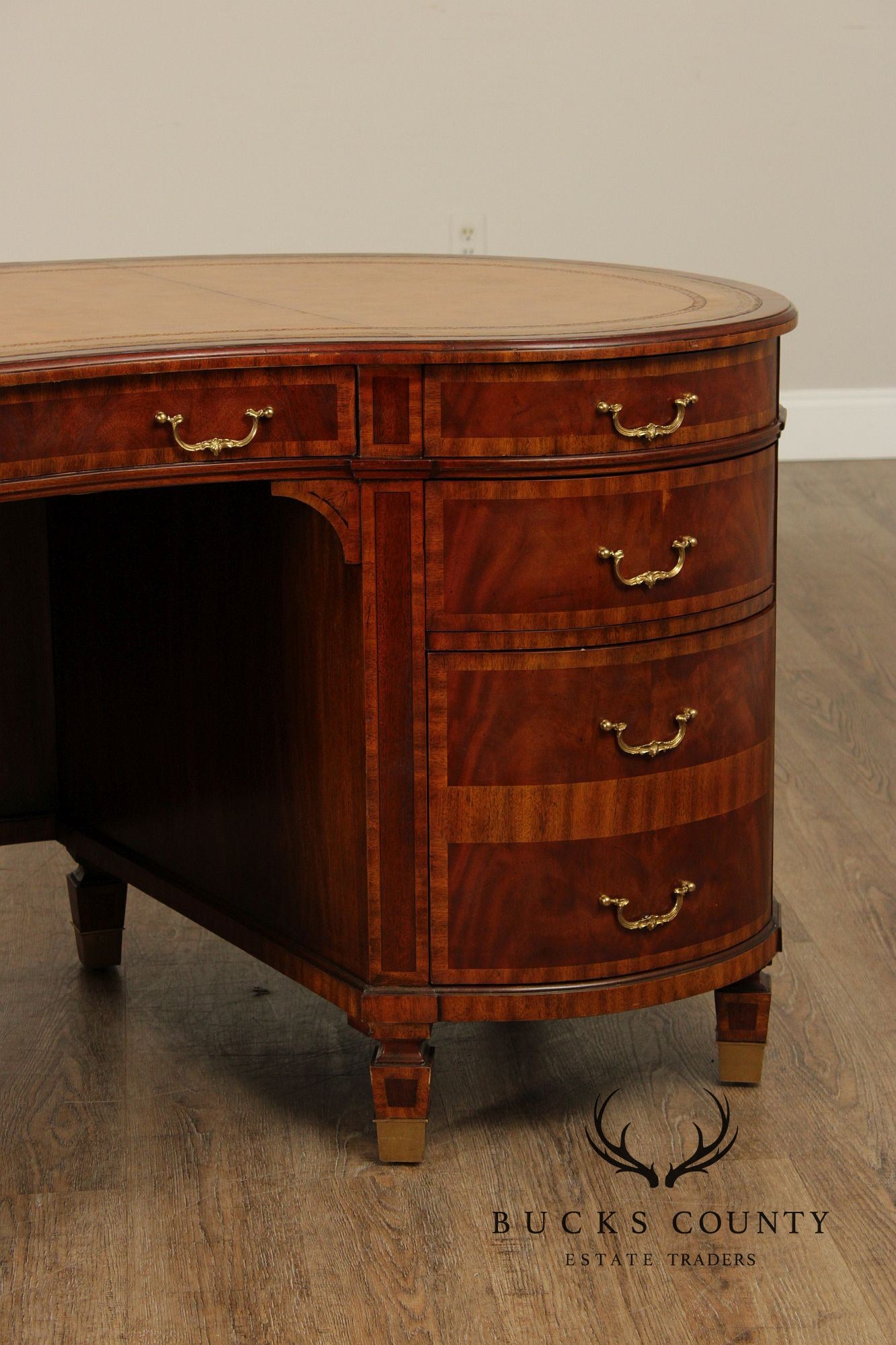Maitland Smith Regency Style Mahogany Leather Top Kidney Desk