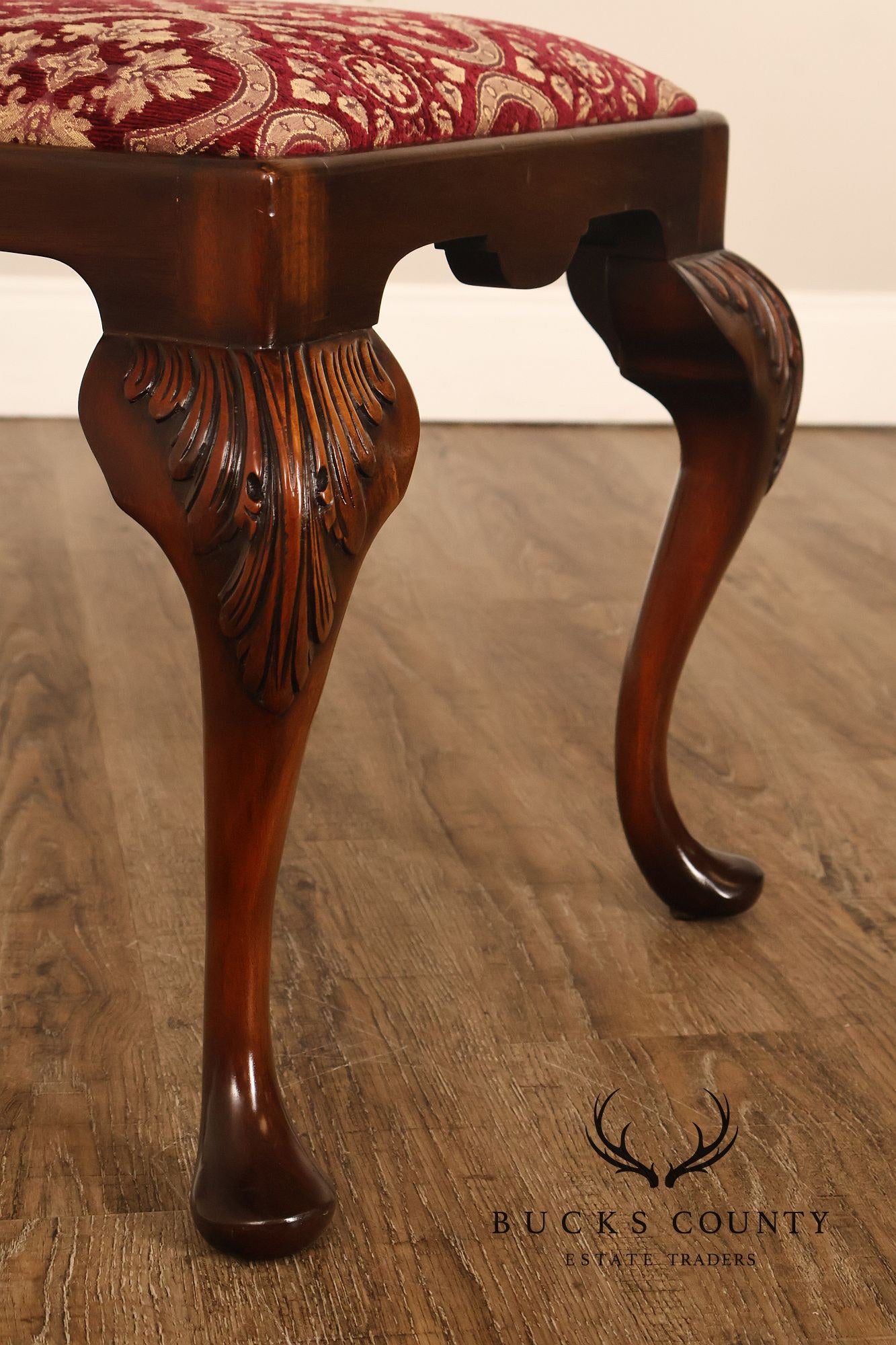 Smith & Watson Georgian Style Carved Mahogany Upholstered Stool