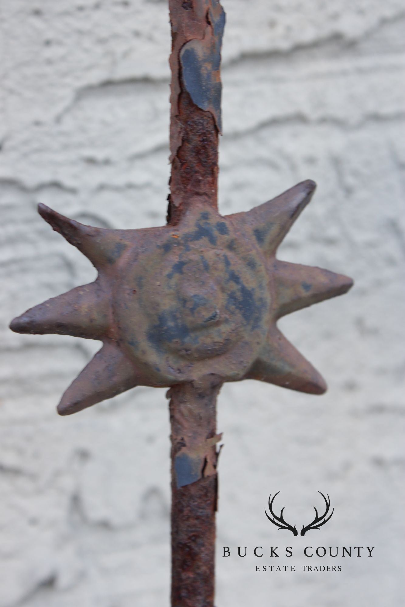 Antique Cast Iron Garden Fence Section With Spear Finials And Star Motif