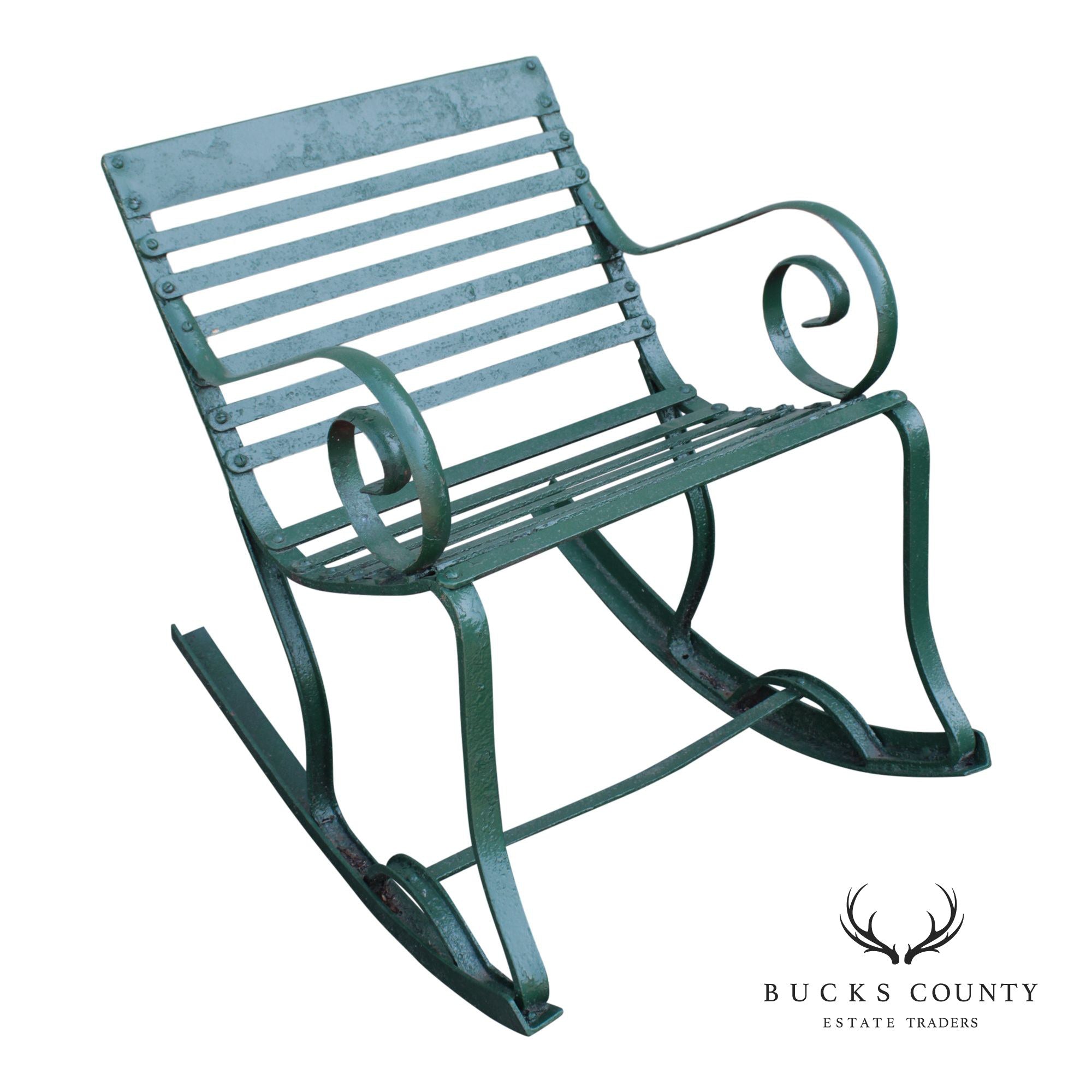 Antique Wrought Iron Outdoor Garden Rocking Chair