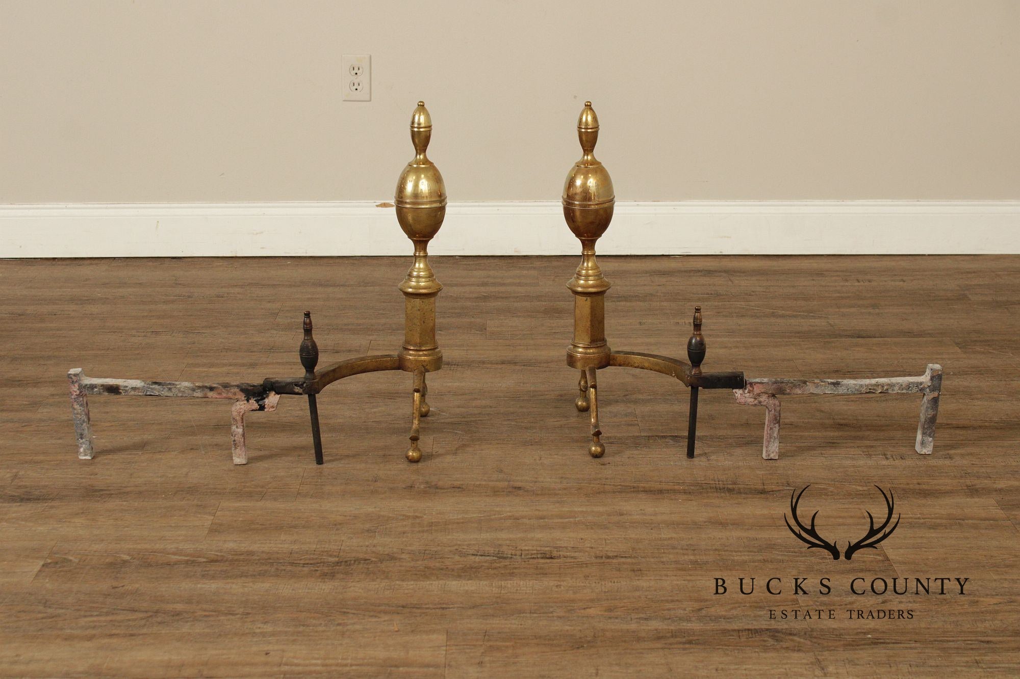 Vintage Federal Style Pair of Brass Andirons