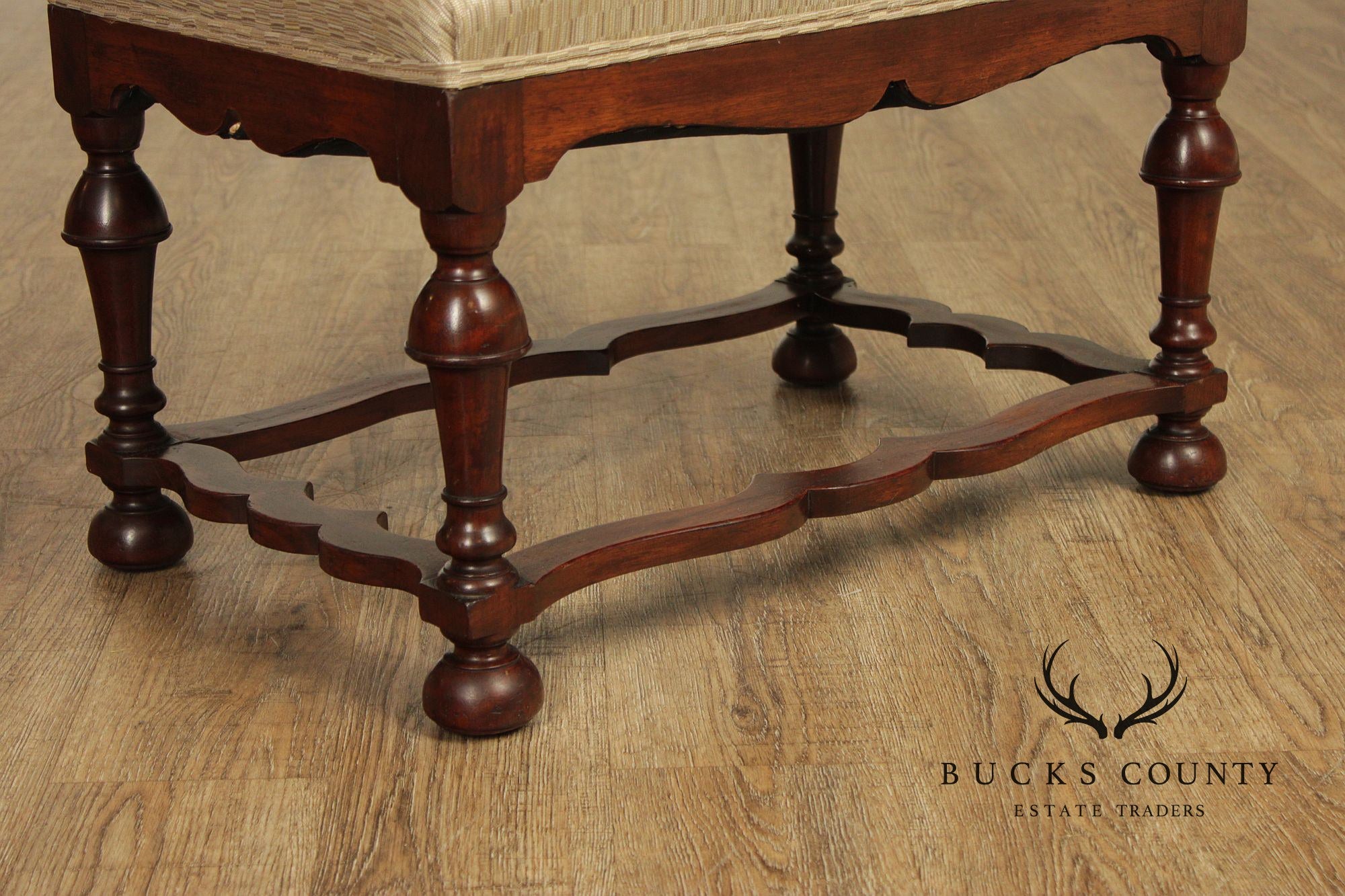 William & Mary Style Antique Carved Mahogany Bench