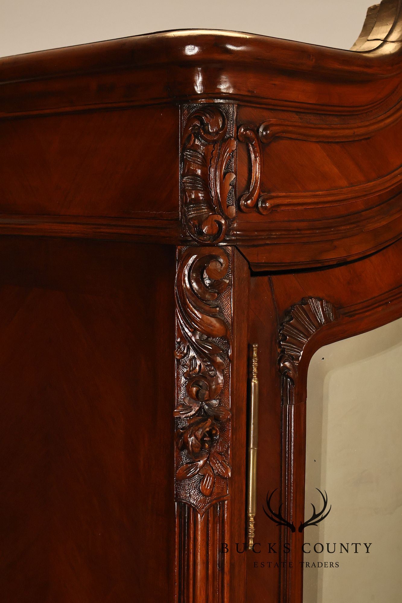 French Louis XV Style Antique Carved Mahogany Mirrored Armoire
