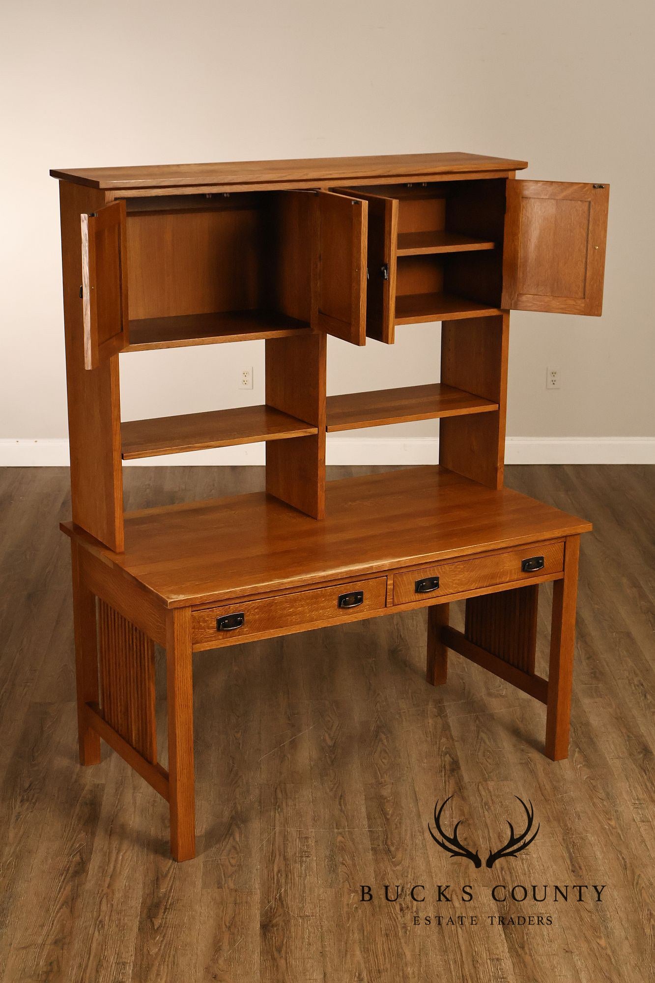 Stickley Mission Collection Oak Spindle Desk with Hutch