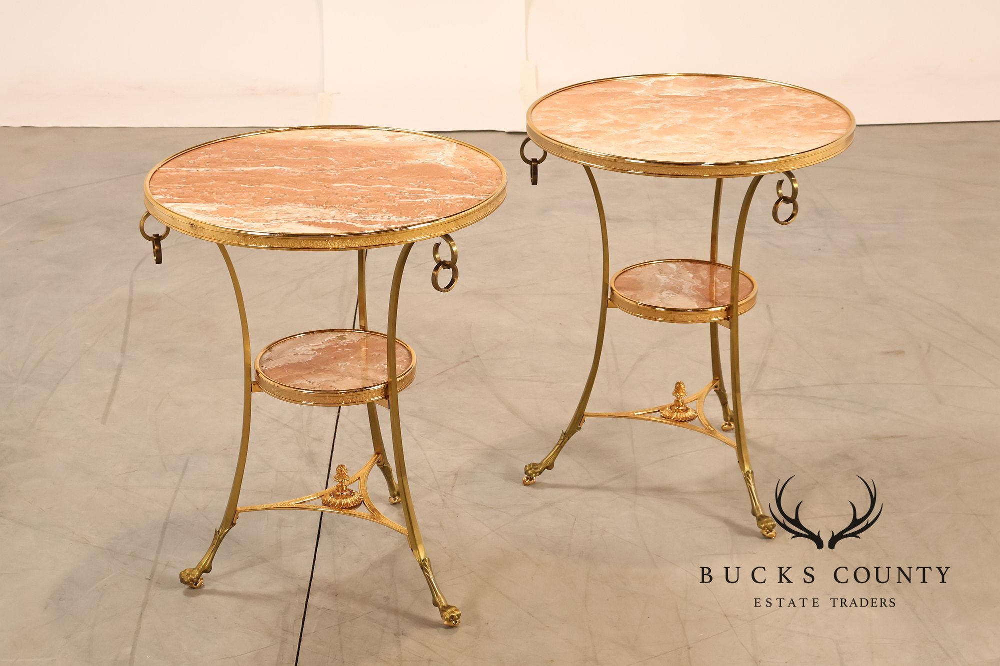 Neoclassical Style Pair of Marble Top Gueridon Side Tables