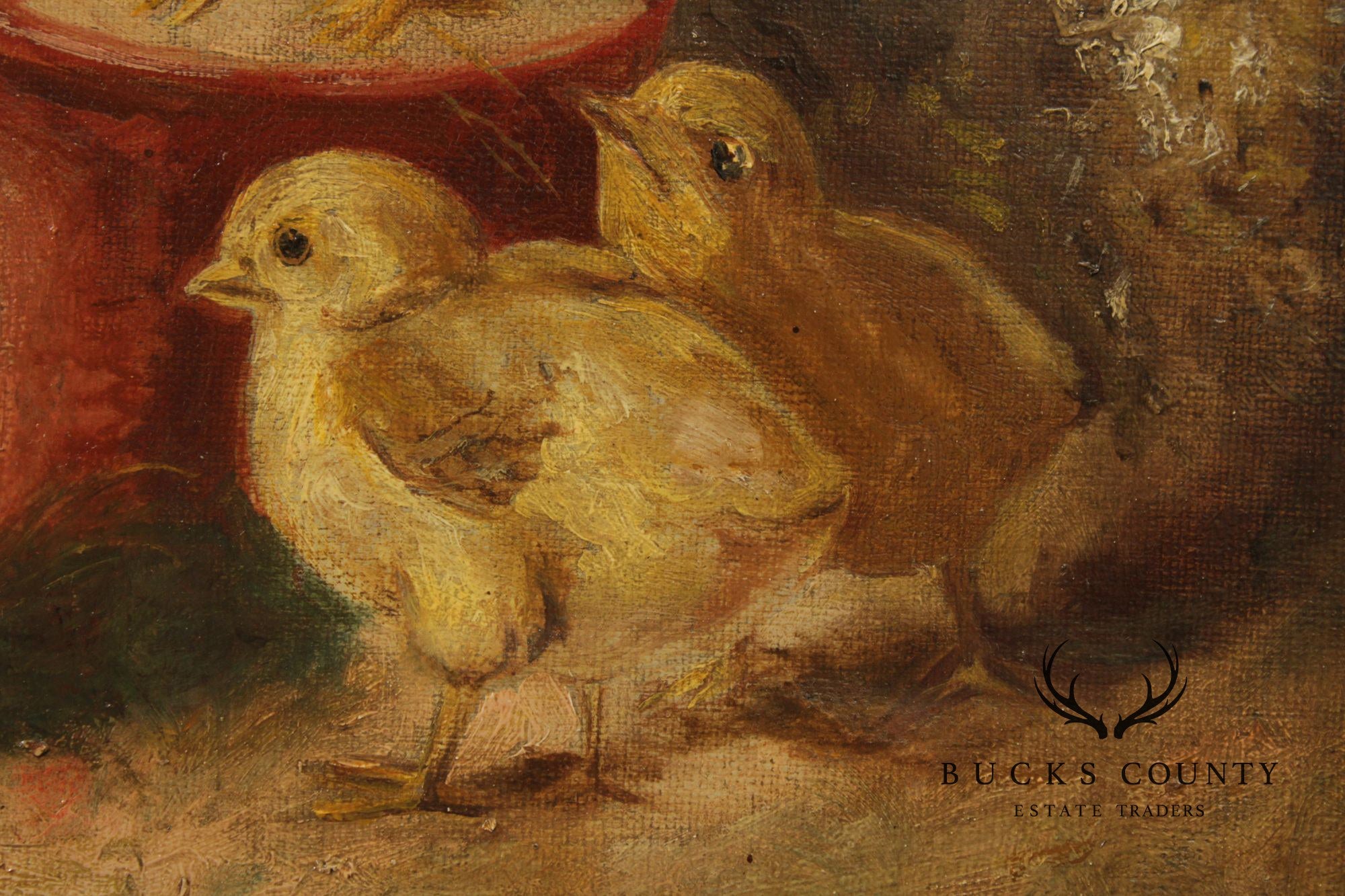 James Vincent Maginn Framed Painting, A Brood of Baby Chickens