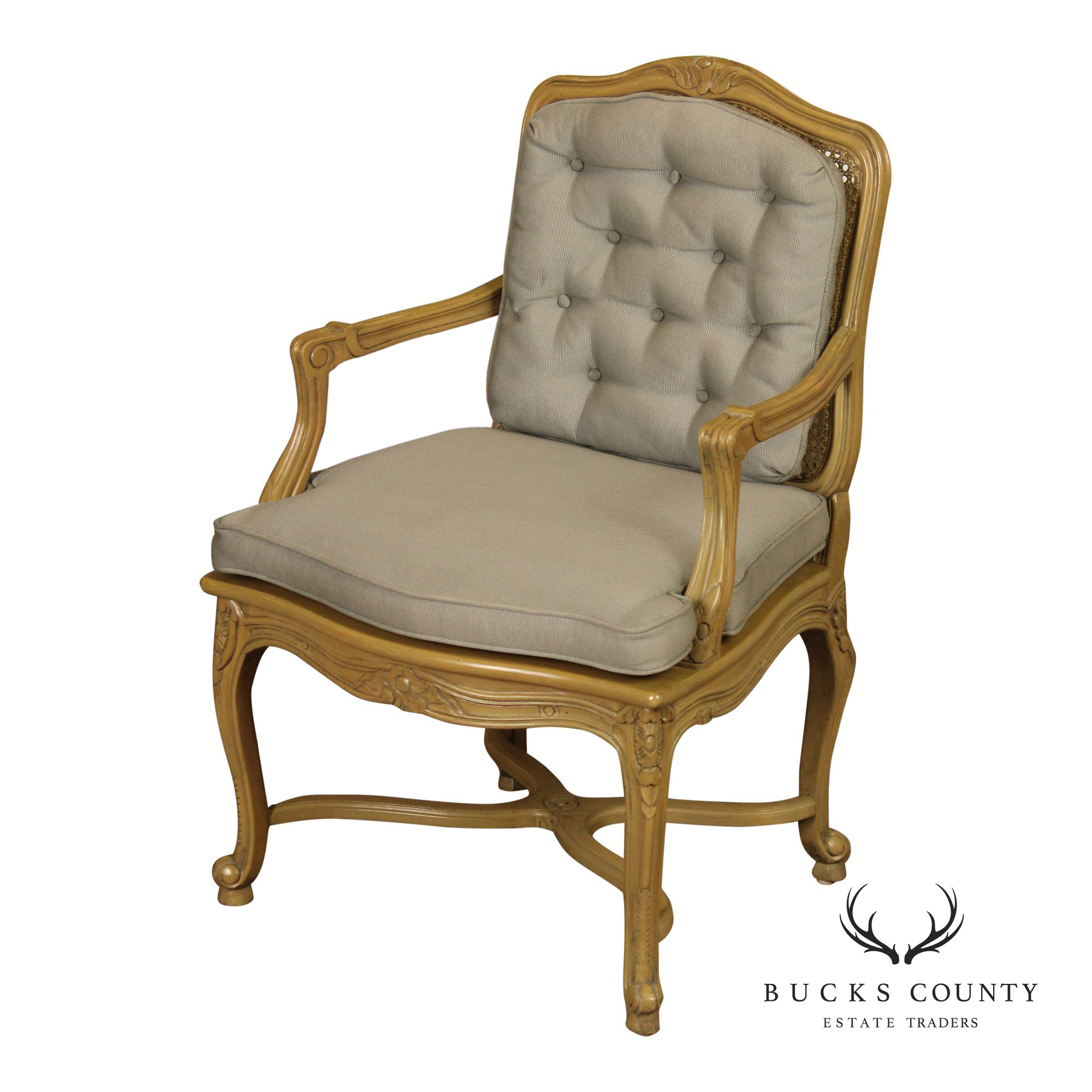 French Louis XV Style Caned Fauteuil Armchair
