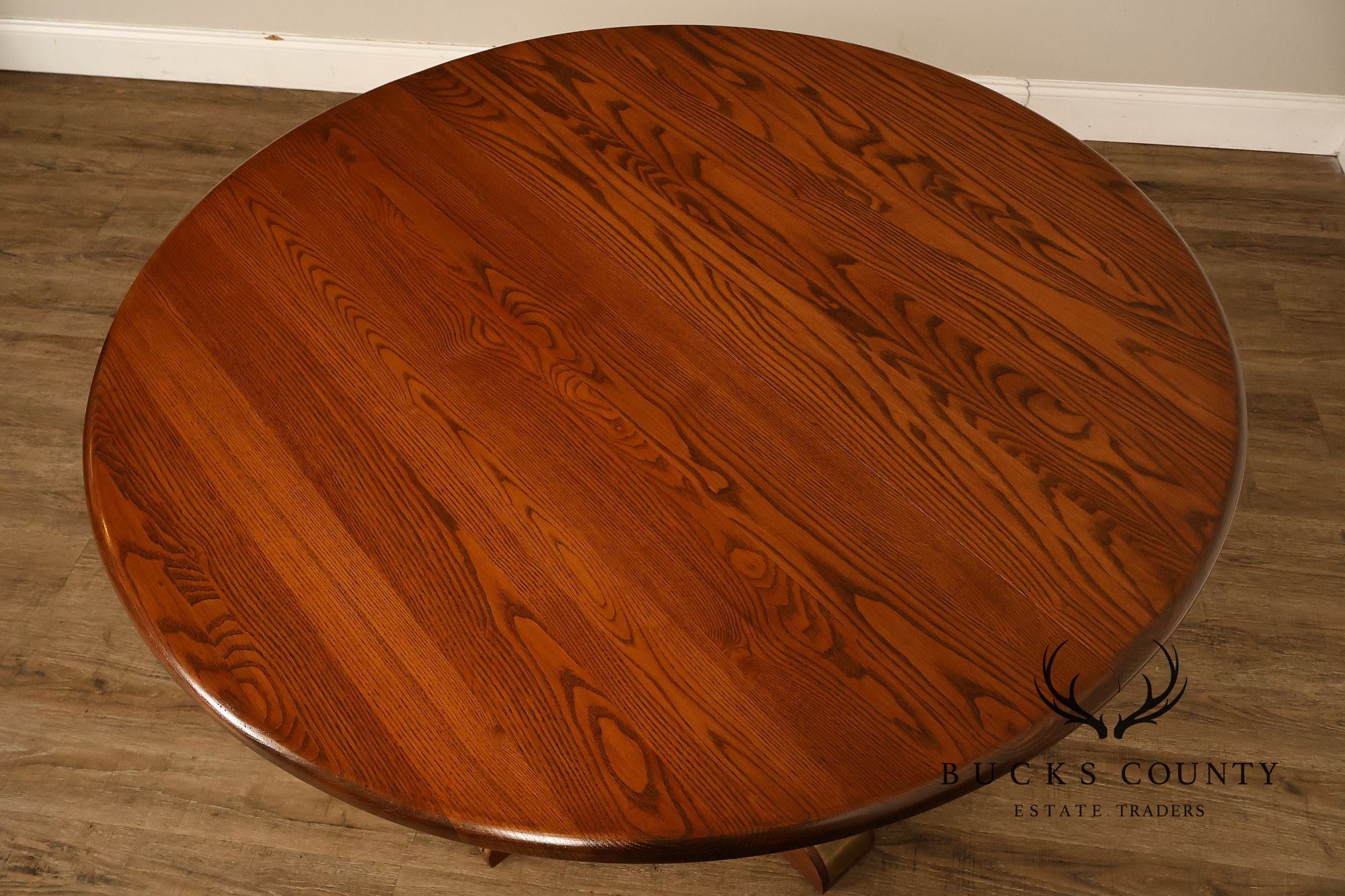 Vintage 42 Inch Oak Round Pedestal Dining Table With Leaf