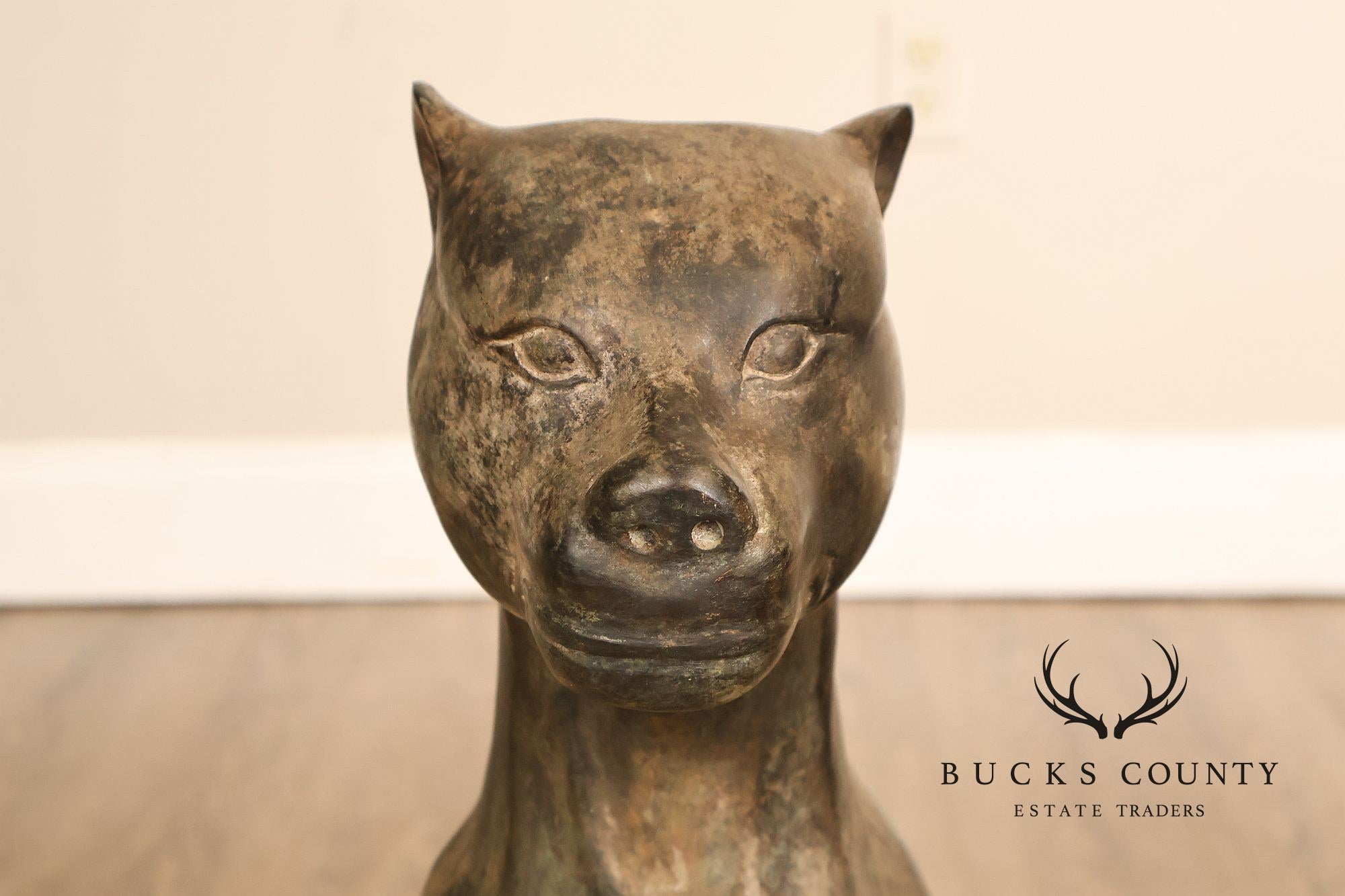 Egyptian Revival Bronze Pair Of Seated Cat Garden Sculptures