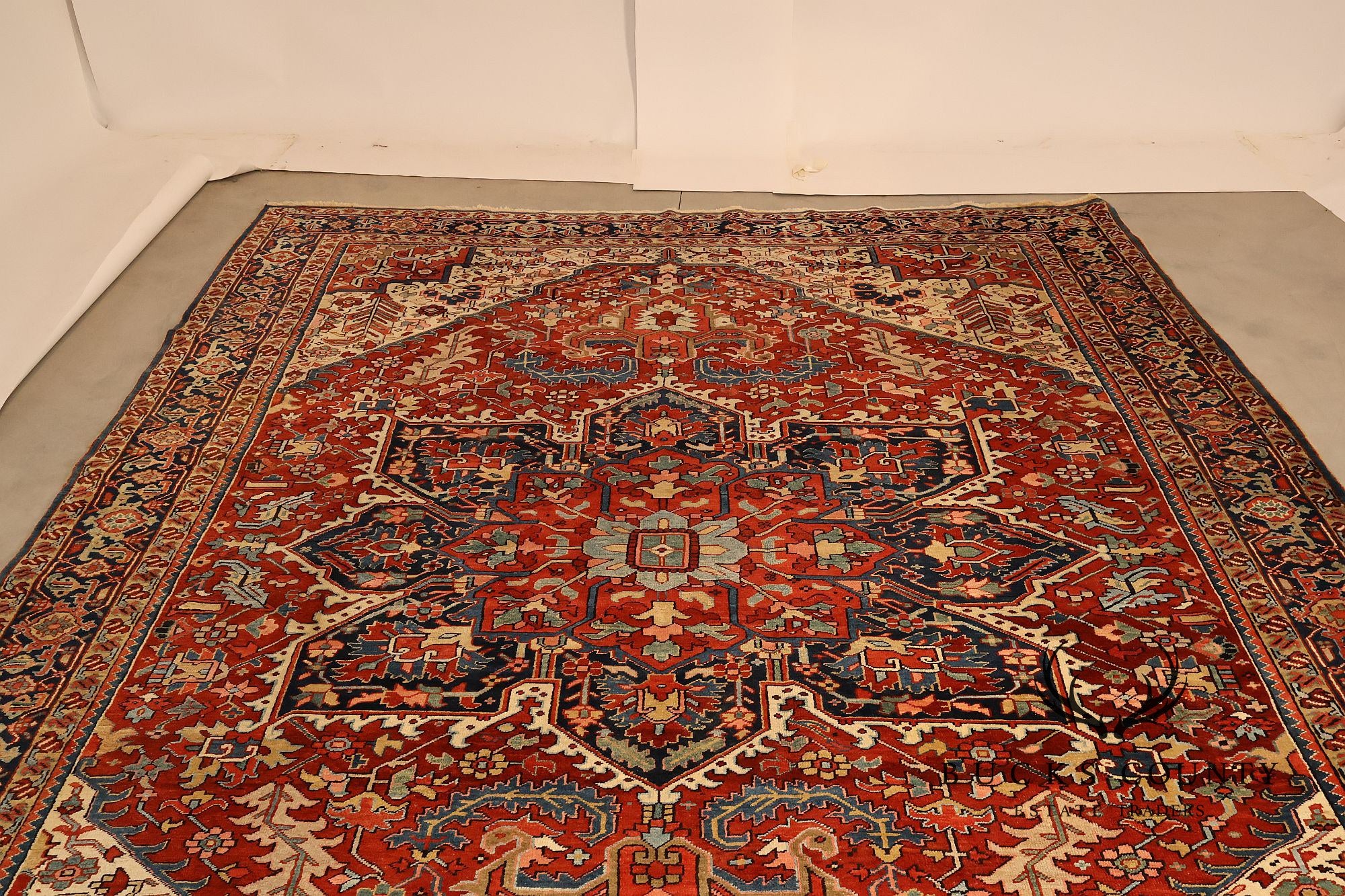 Antique Hand Knotted Persian Heriz Room Size Rug 12' X 15'