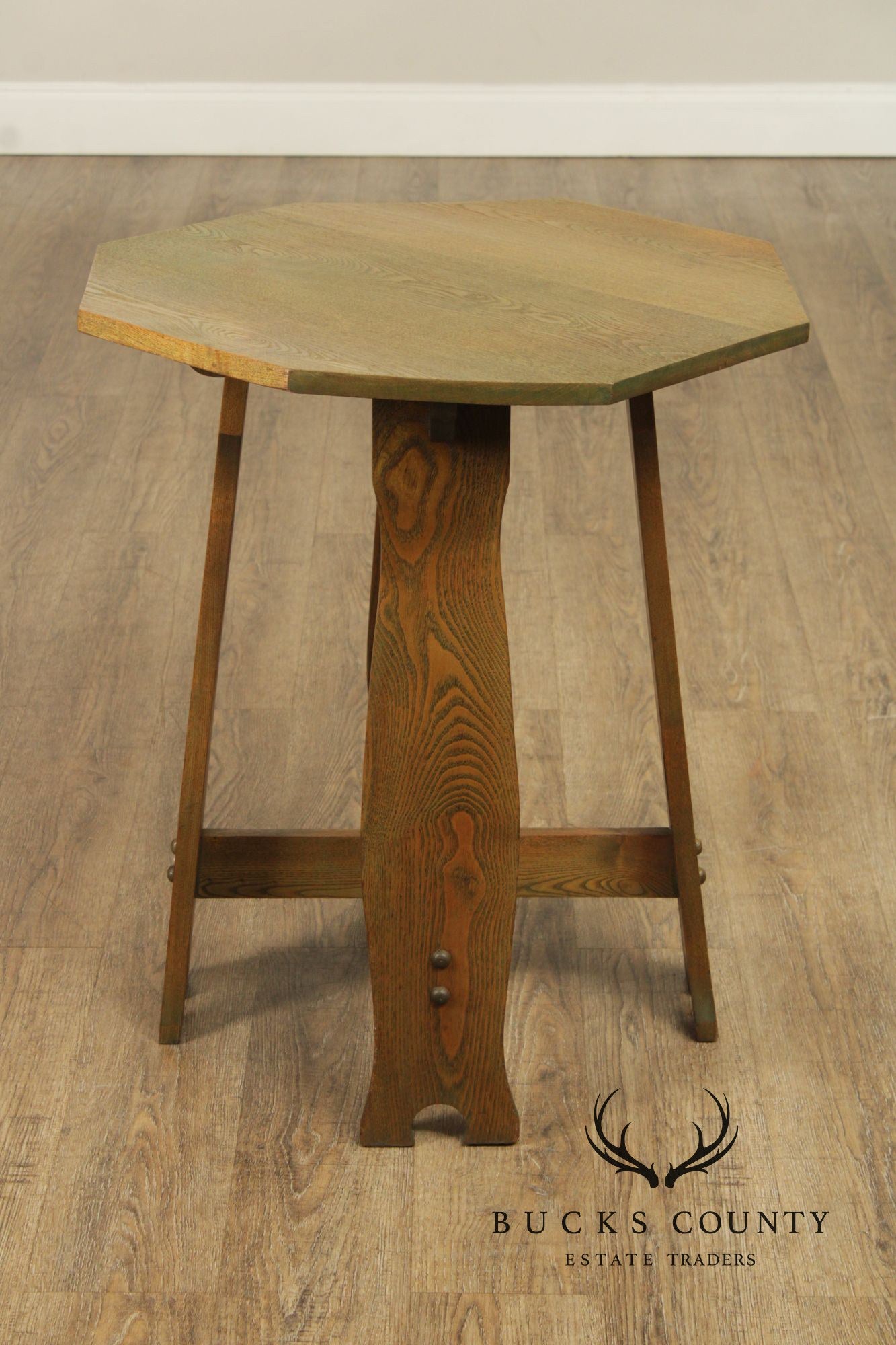 Antique Arts and Crafts Period Oak Octagonal Top Side Table