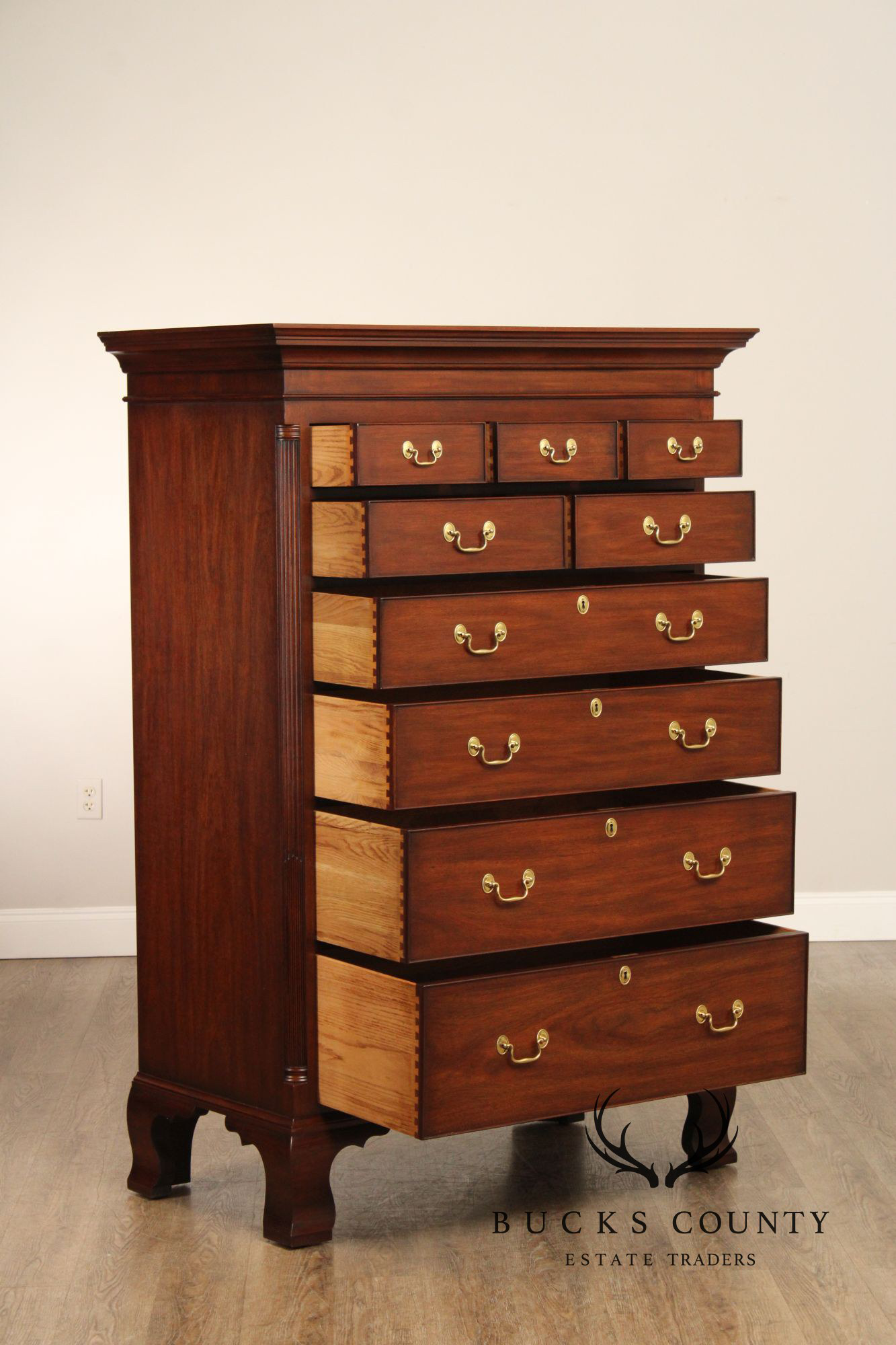 Henkel Harris Chippendale Style Mahogany New Market Tall Chest