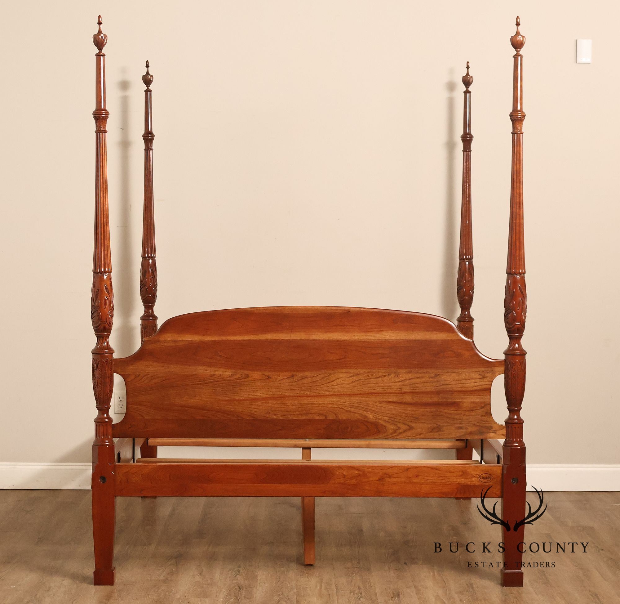 Stickley Queen Size Cherry Rice Carved Poster Bed