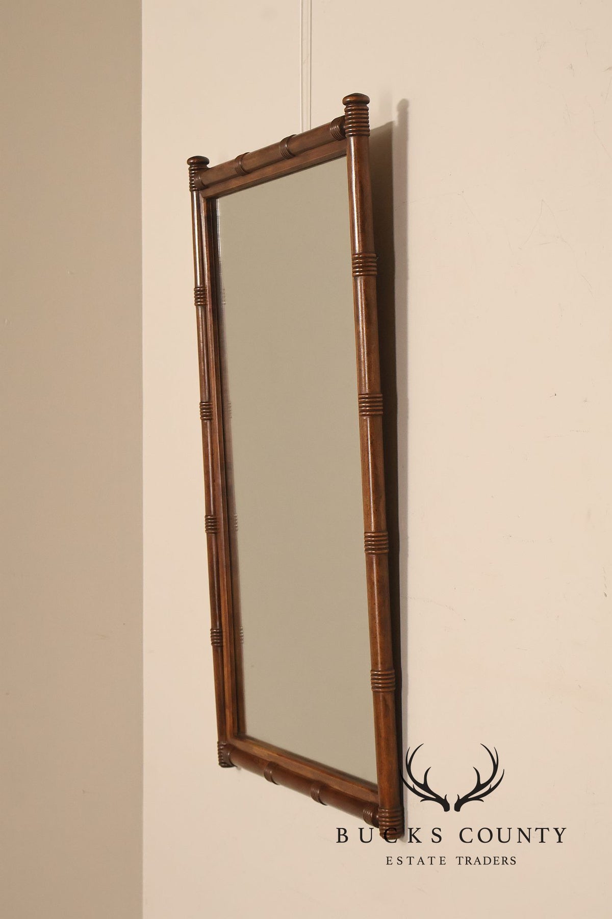 Vintage Pair of Faux Bamboo Wood Framed Wall Mirrors