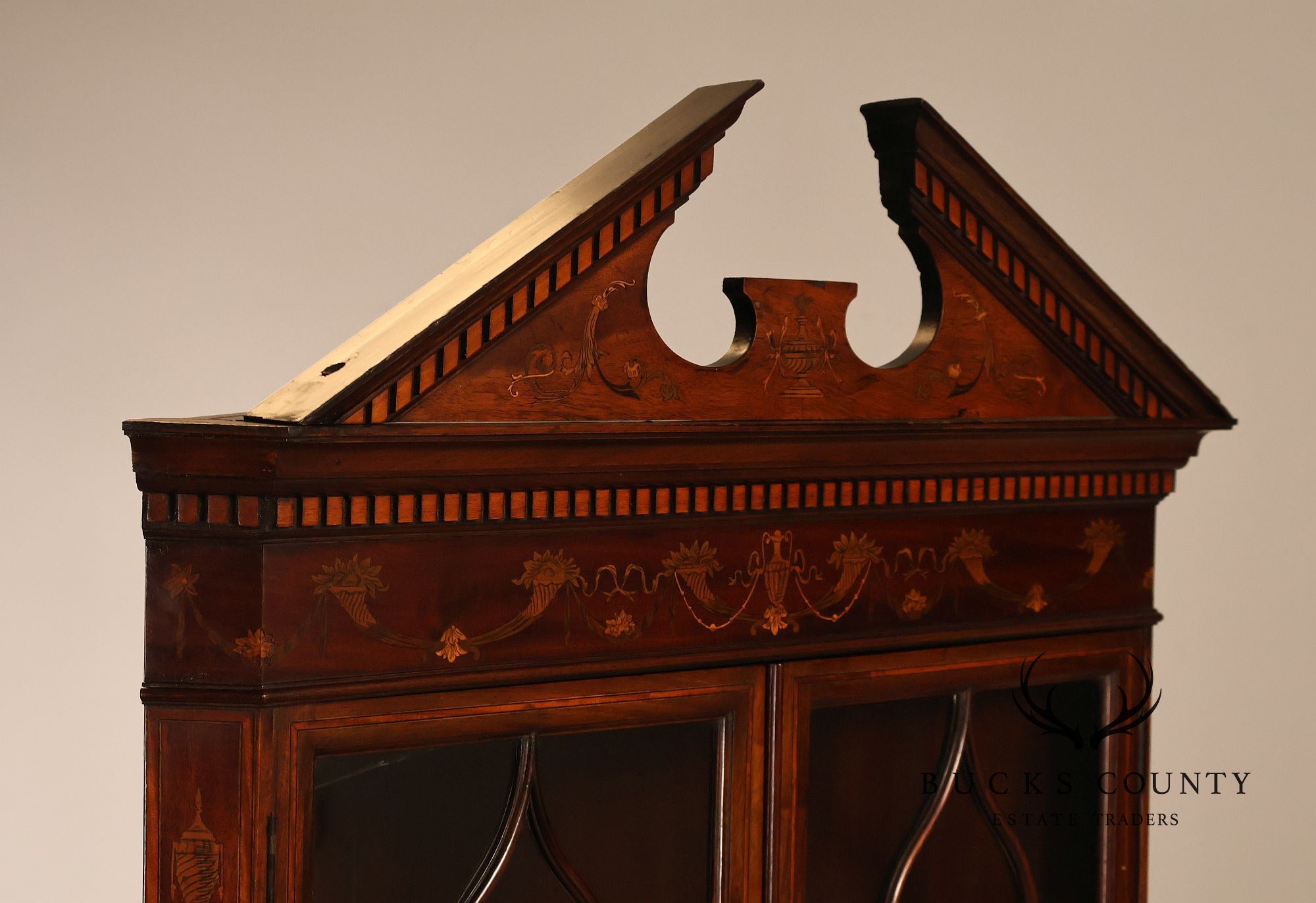 Antique Edwardian Inlaid Mahogany Corner Cabinet