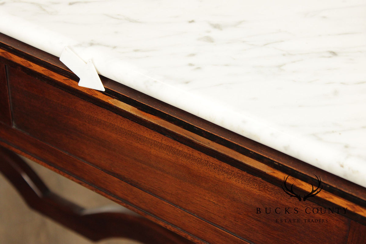 Vintage Hepplewhite Style Mahogany Marble Top Console Server Table